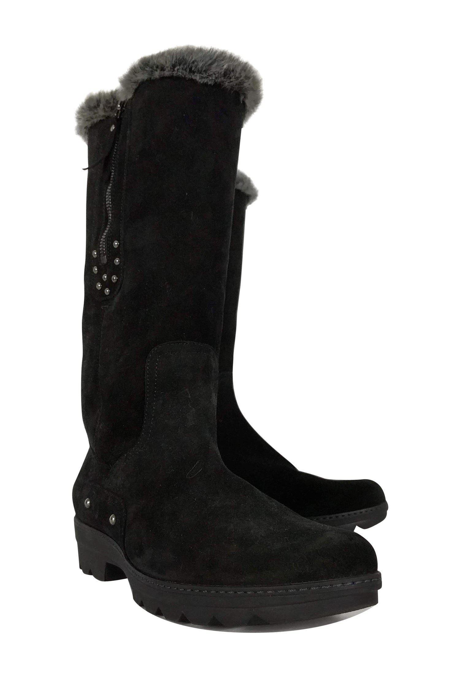 Aquatalia's Gorgeous Black Suede Faux Fur Boots - Size 9.5