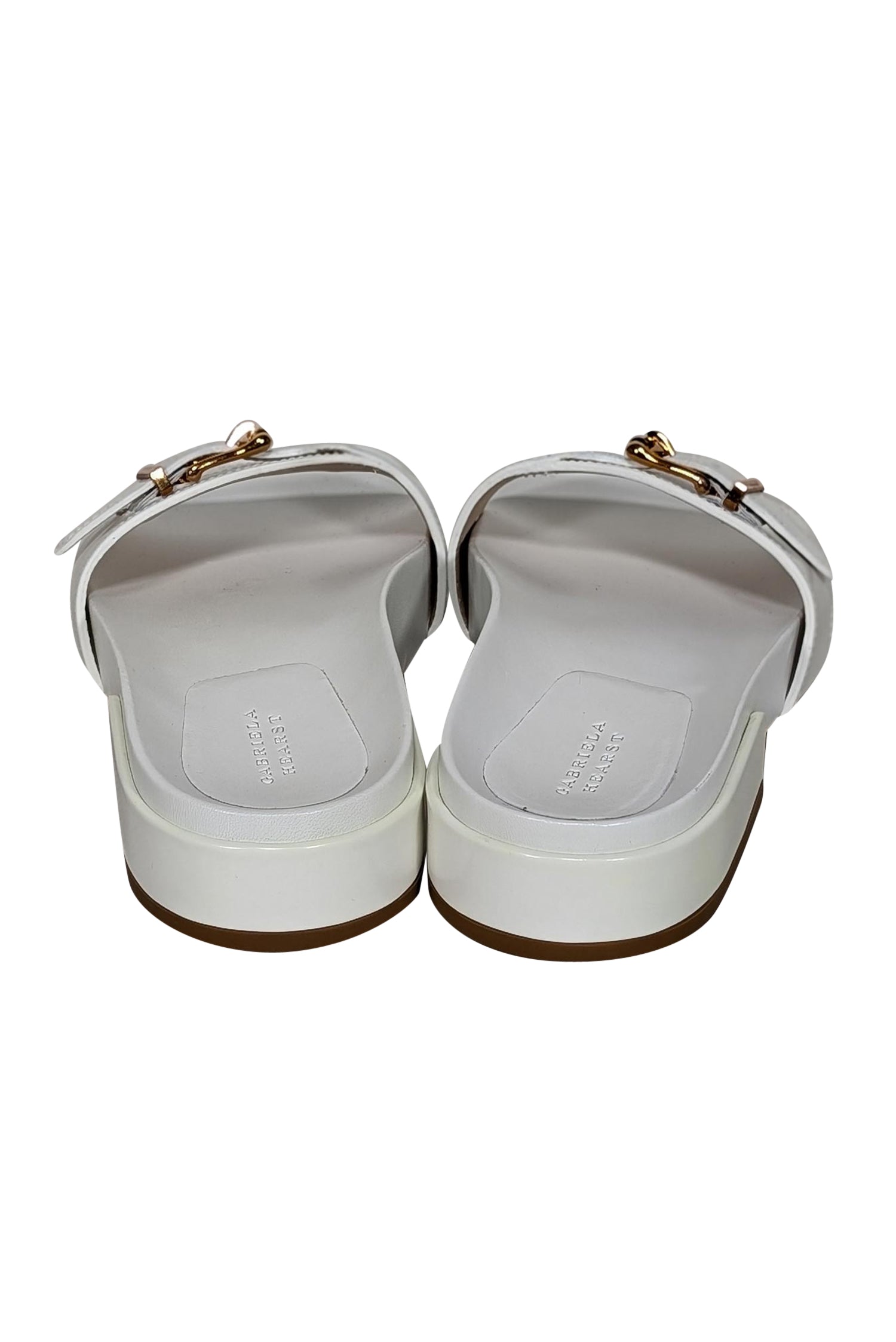 Gabriela Hearst's Stunning Ivory Leather Slide Sandals with Gold Buckle - Size 5