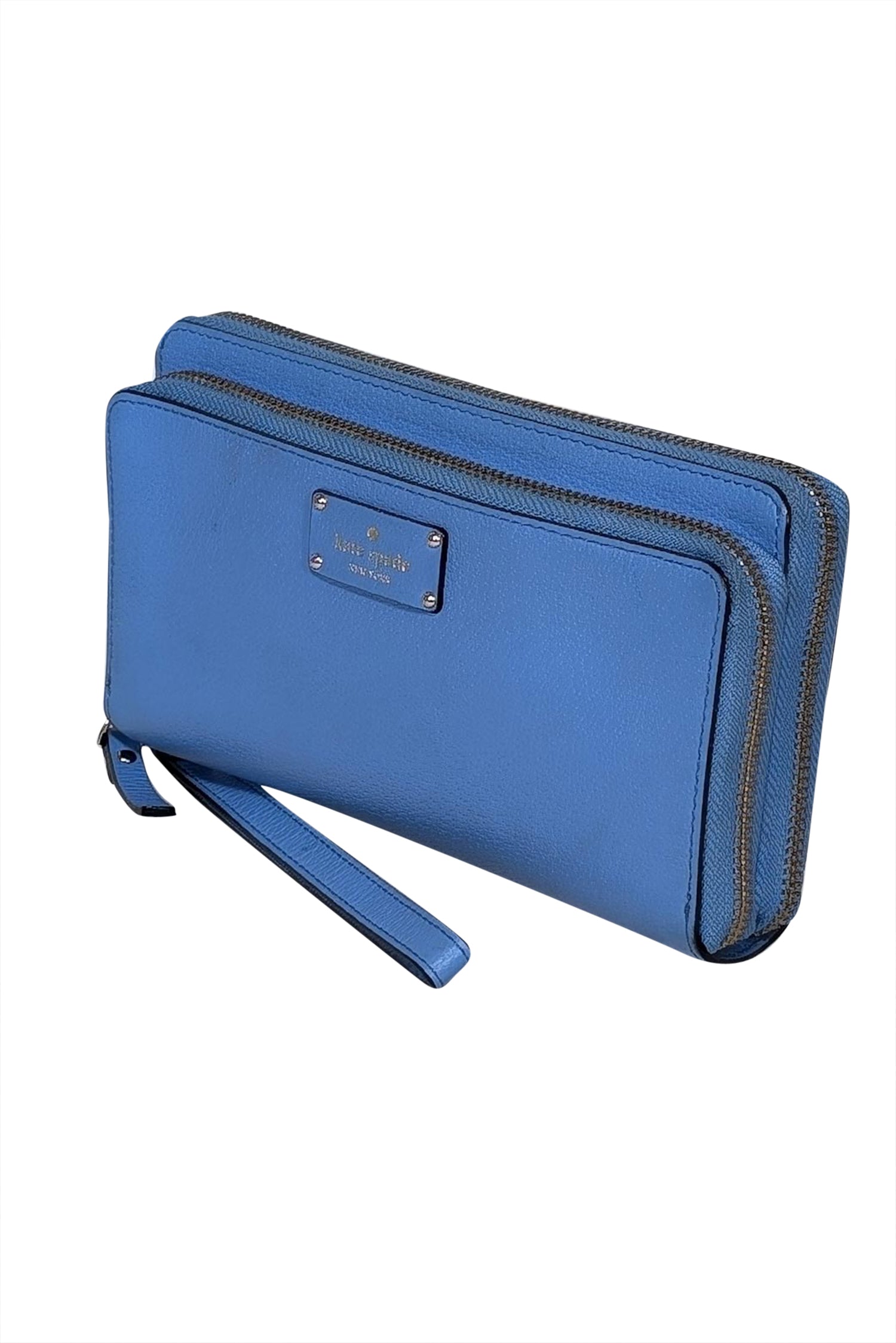 Kate Spade's Stunning Blue Leather Double Zipper Wristlet