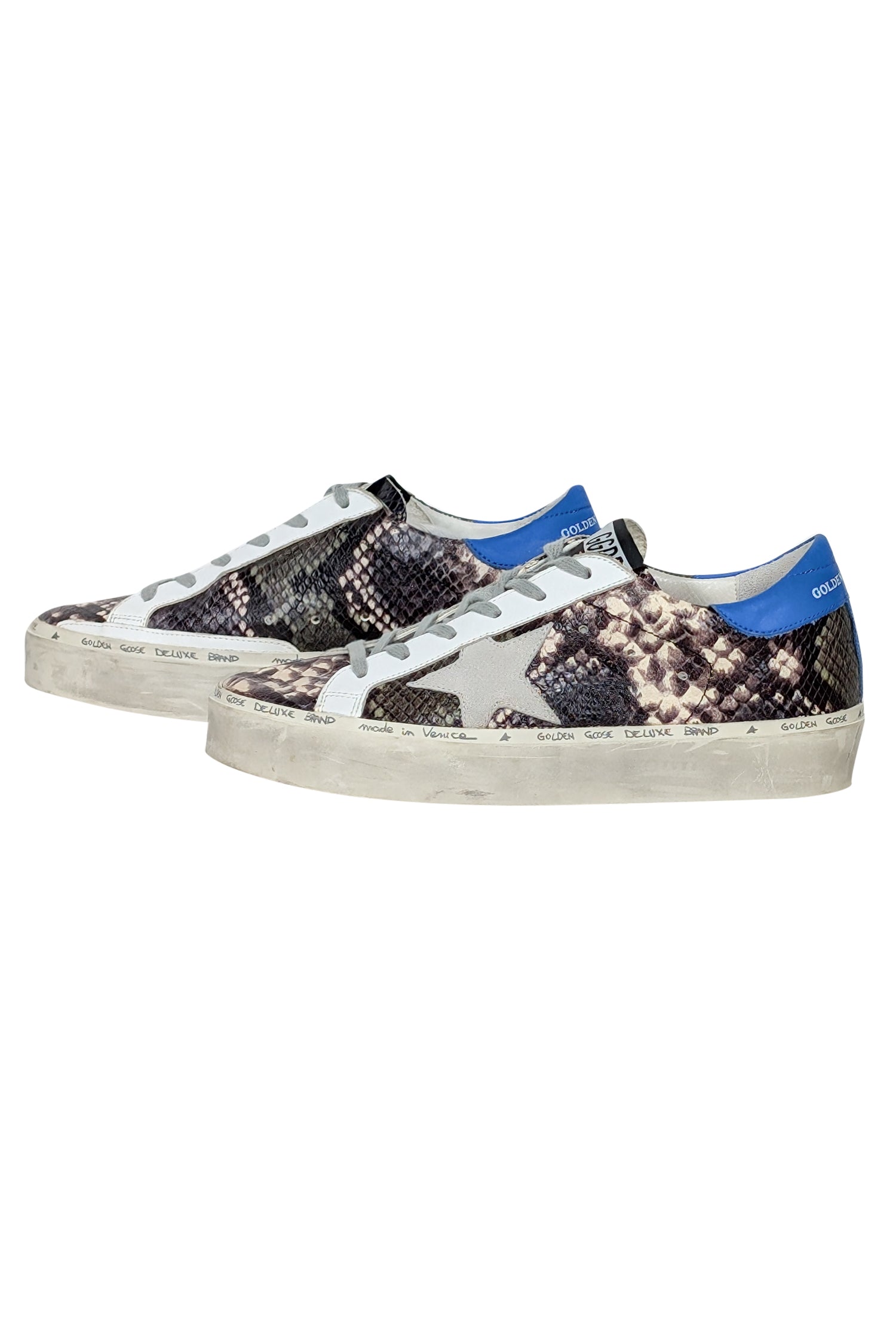 Golden Goose Hi Star Snakeskin Print Sneakers in Grey, Cream, White & Blue - Size 7