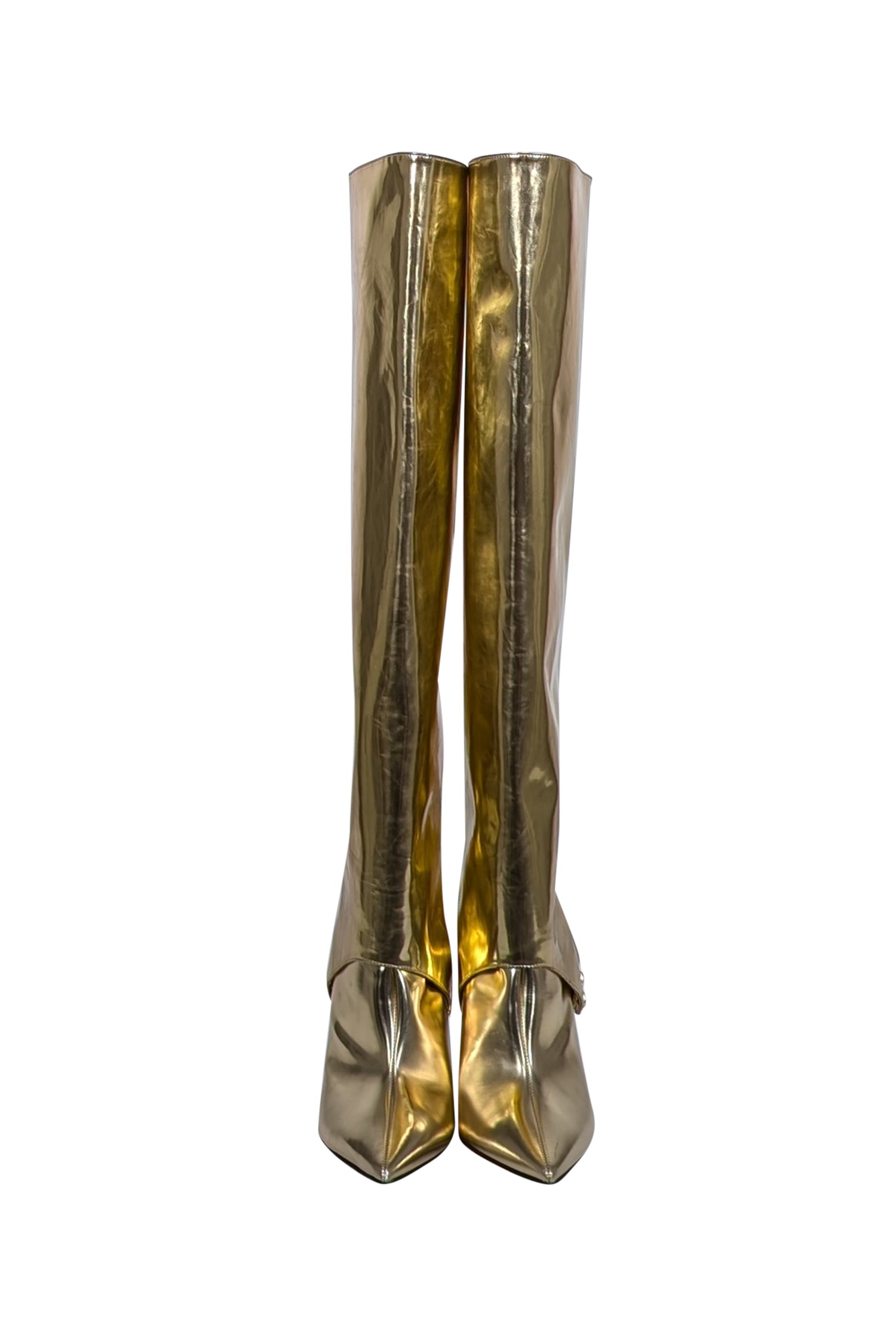 Jimmy Choo Gold Patent Leather Hurley Tall Boots - Size 10 with Detachable Shaft