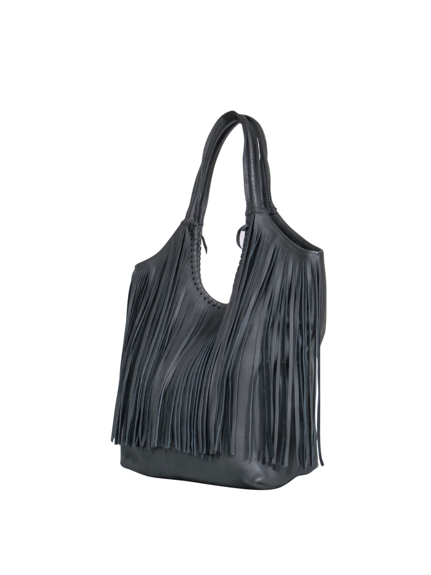 Jennifer Haley Dark Grey Fringe Leather Shoulder Bag - Add Bohemian Style