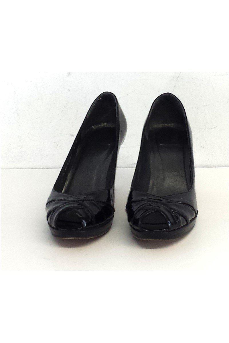 Stunning Stuart Weitzman Black Patent Woven Peep Toe Heels - Size 6