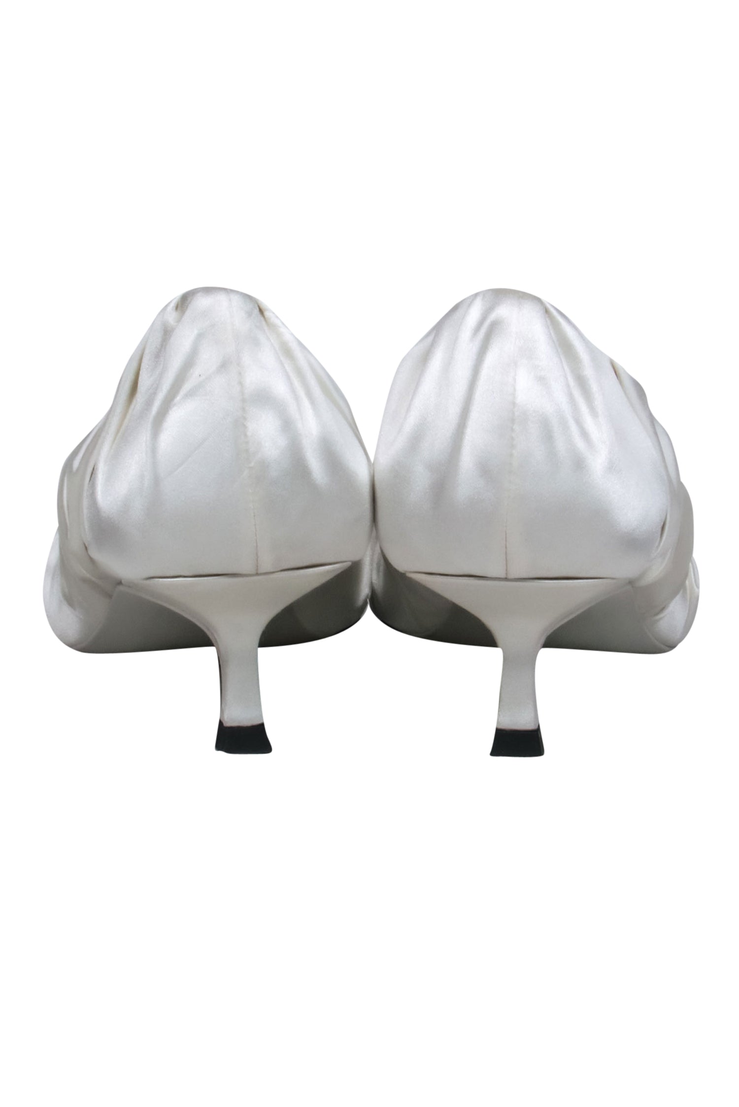 Khaite Ivory Scrunched Satin Pointed Toe Kitten Heels - Size 10.5