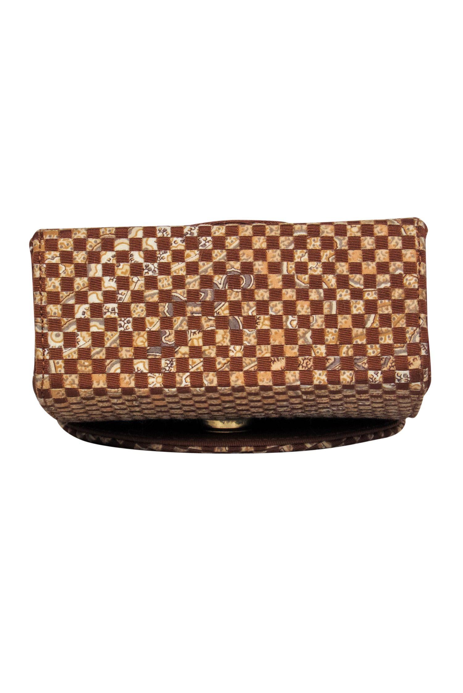 Etro's Stylish Brown & Beige Checkered Mini Crossbody Bag