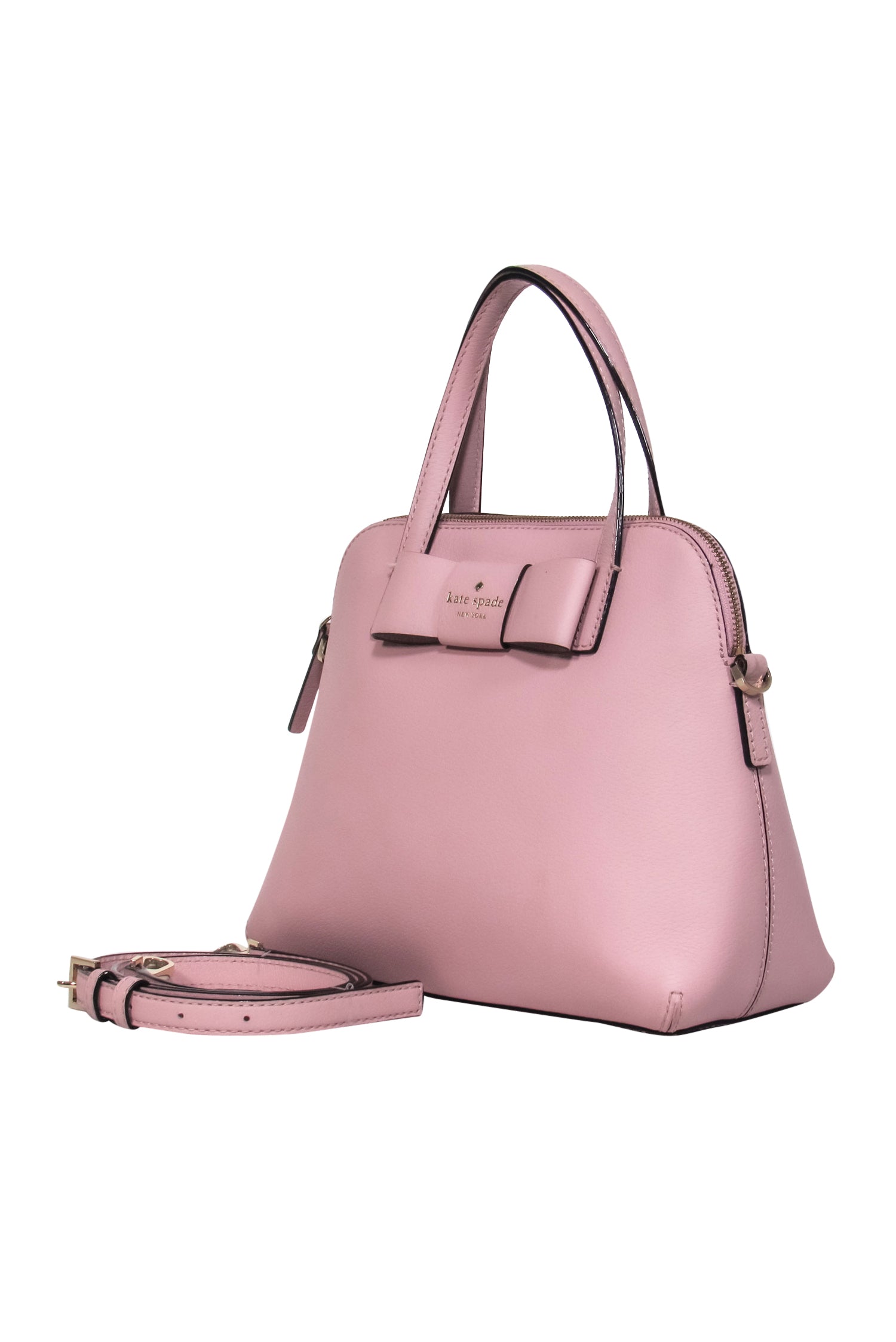 Kate Spade - Adorable Light Pink Pebbled Leather Convertible Satchel with a Charming Bow