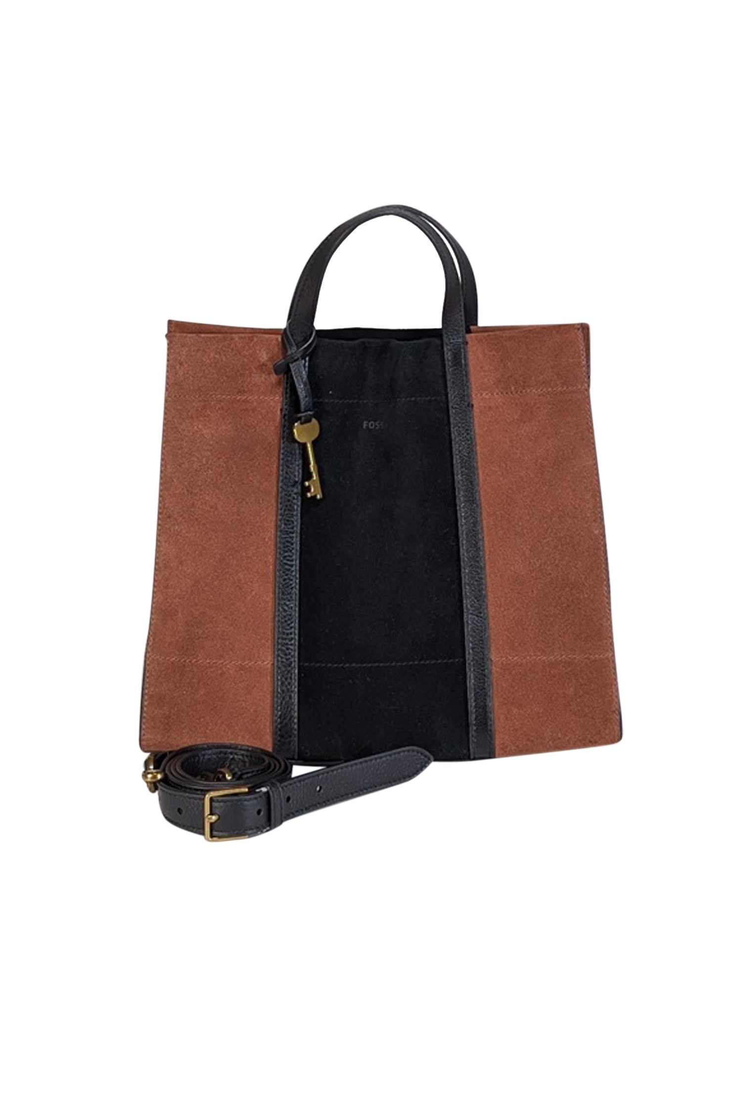 Fossil's Stunning Tan & Black Color-Block Suede Satchel Bag