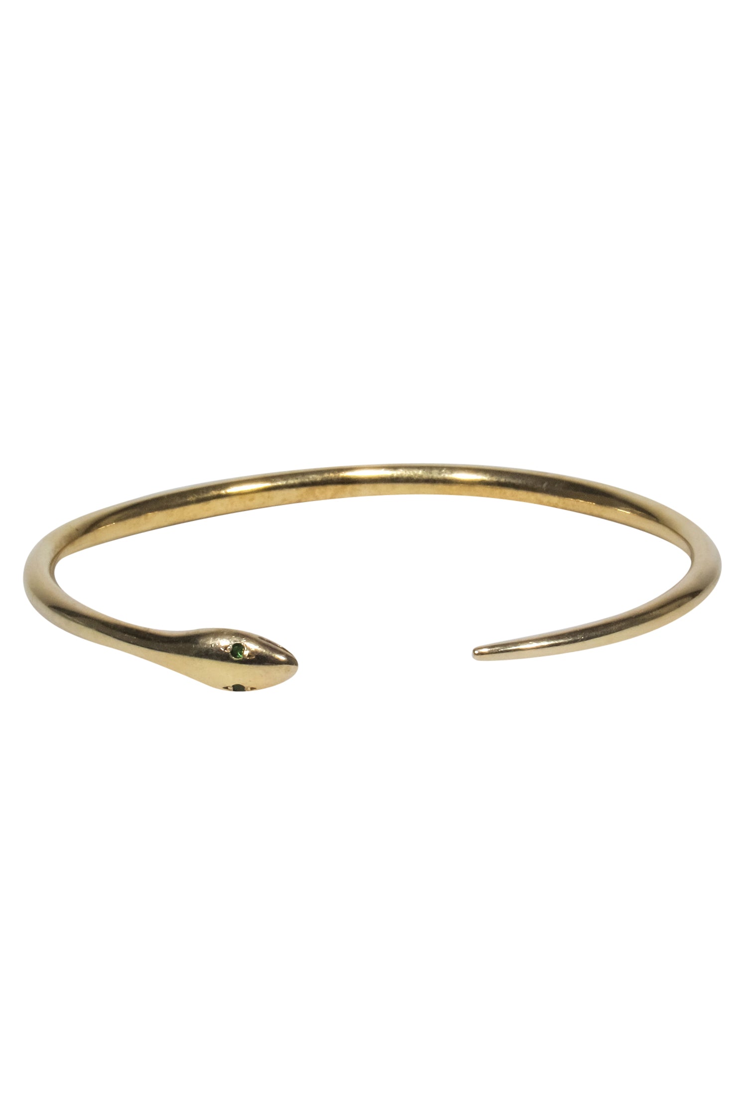 Ileana Makri Gold Snake Bangle with Enchanting Green Gem Eyes