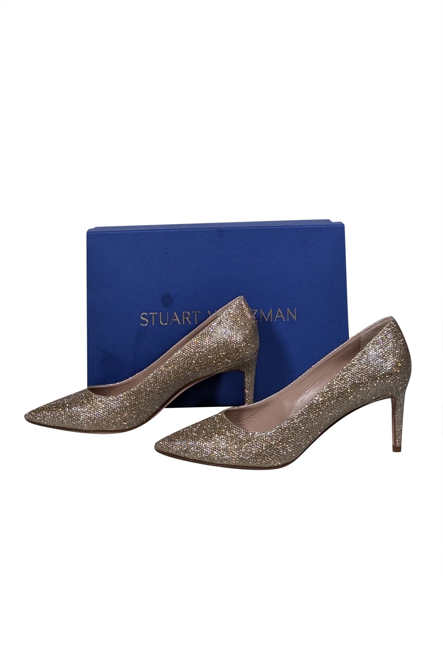 Stuart Weitzman Gold Sparkly Pointed Toe Pumps - Size 7.5 - Add Glamour Now!