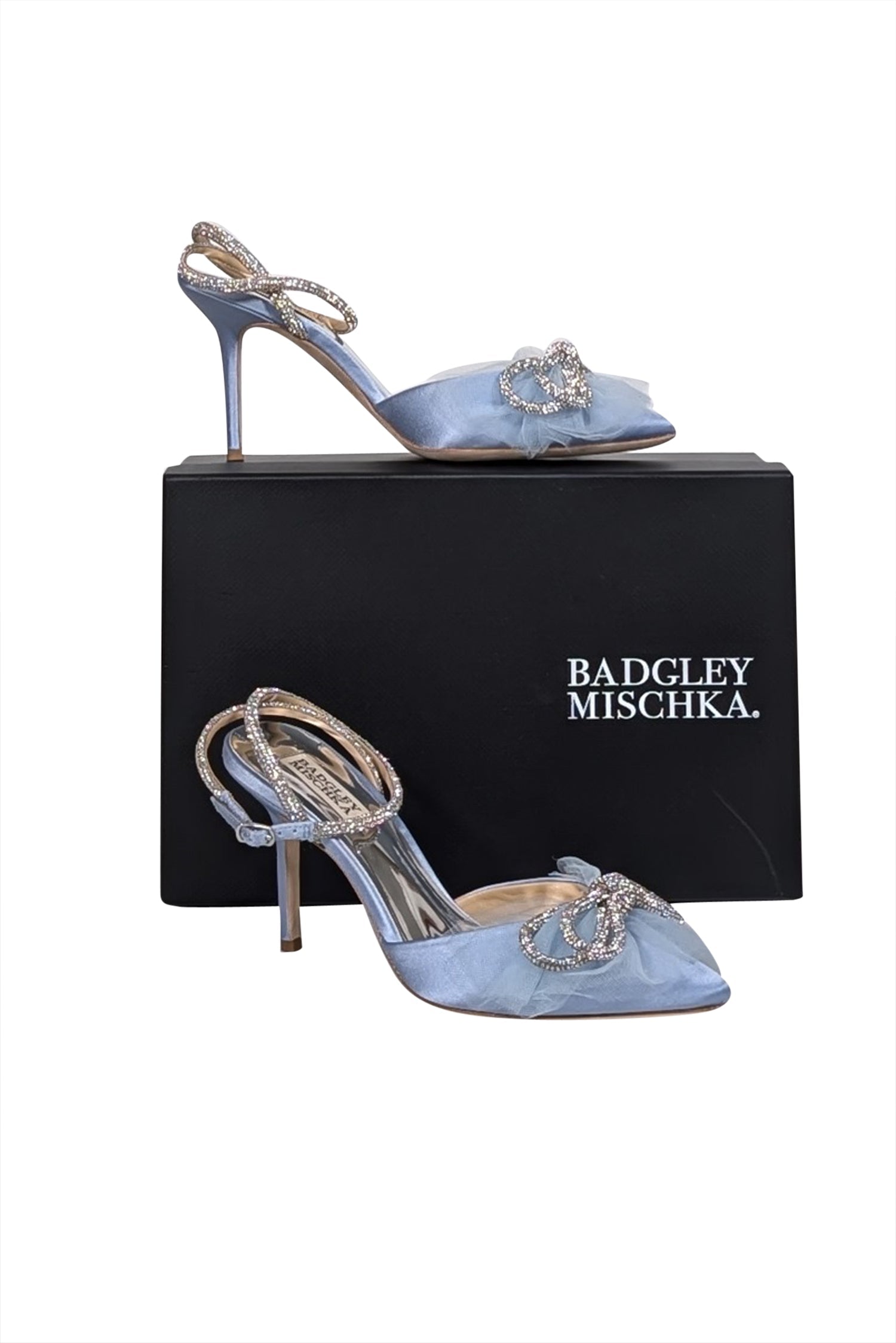 Badgley Mischka Light Blue Embellished Ankle Strap Pumps - Size 8: Ideal for Bridal Bliss!