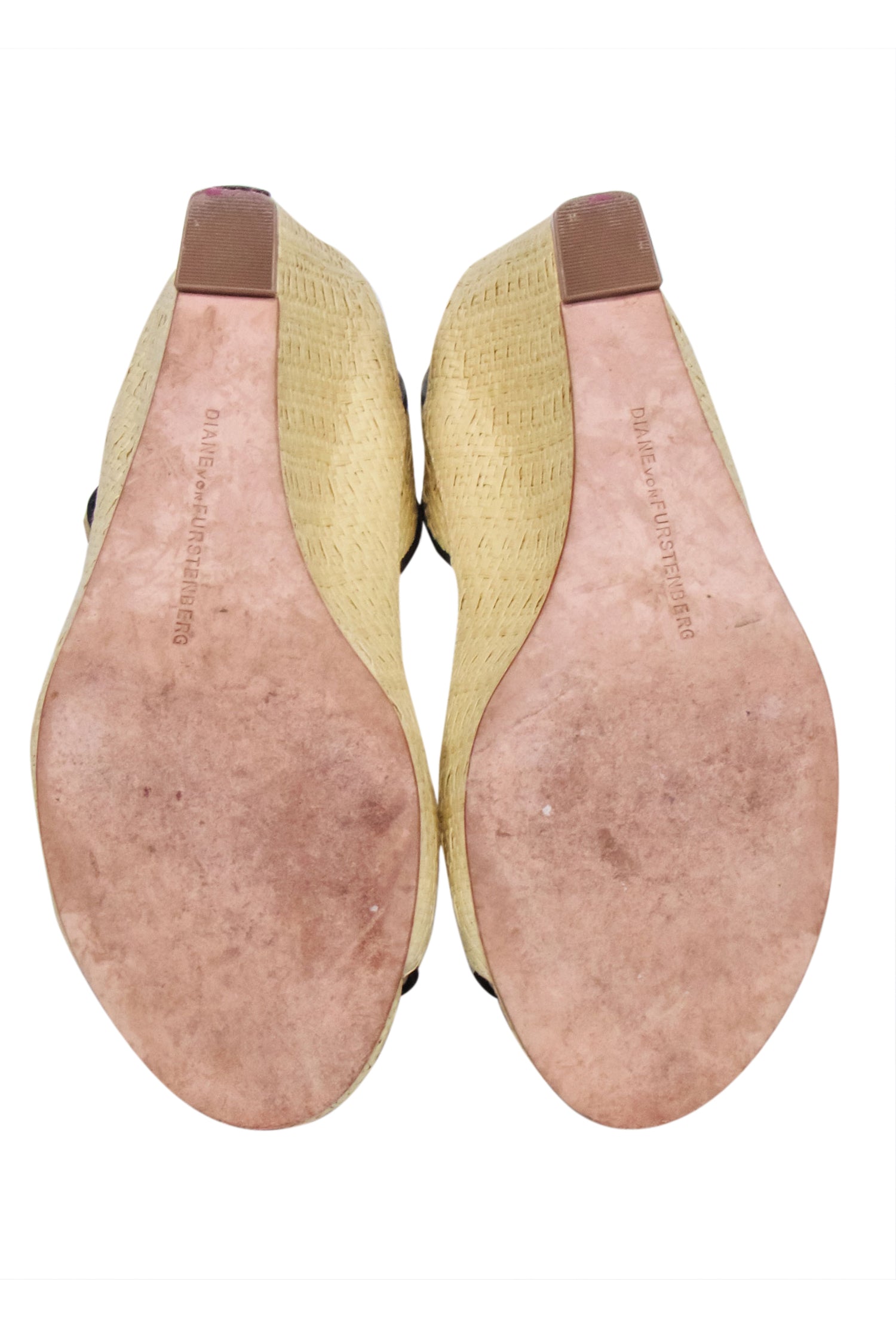 Diane von Furstenberg - Stunning Beige Woven Peep Toe Wedges, Size 7.5