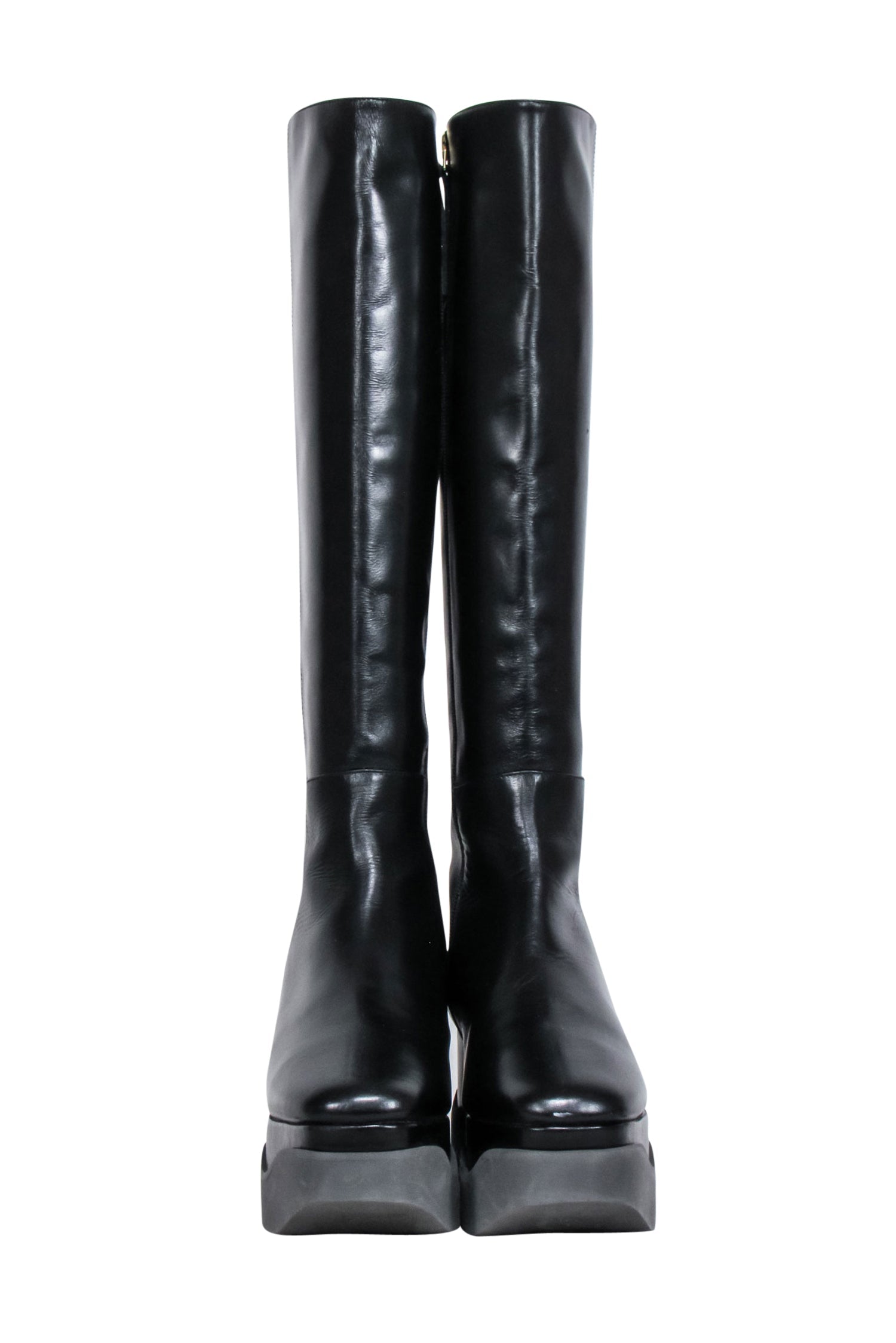 Paloma Barcelo Black Leather Tall Platform Boots - Size 8.5