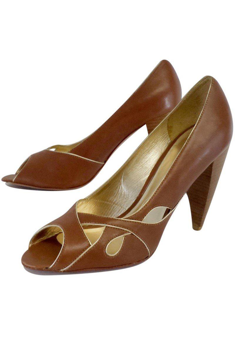 Pour La Victoire's Stunning Brown Leather Peep Toe Heels - Size 10