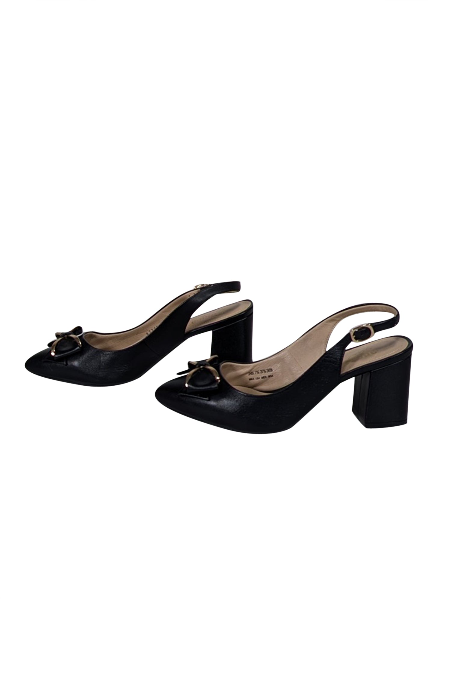 Andrea Black Leather Bow Toe Slingback Heels - Size 7.5 - Office Chic!