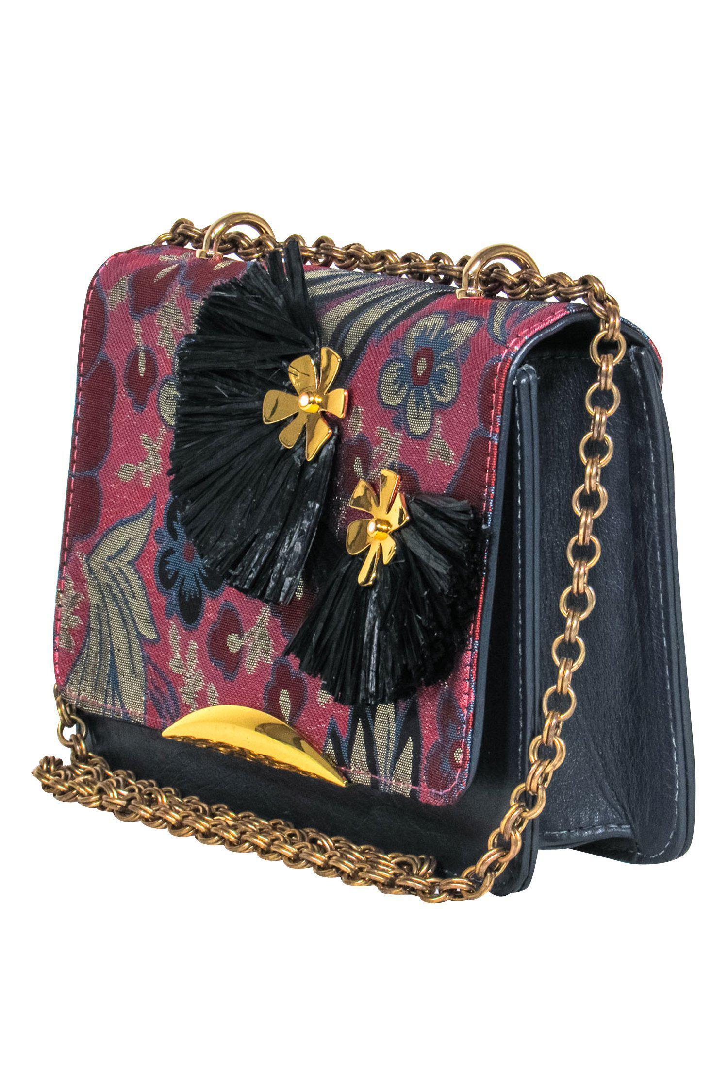 Lizzie Fortunato - Enchanting Metallic Floral Handbag with Raffia Charms