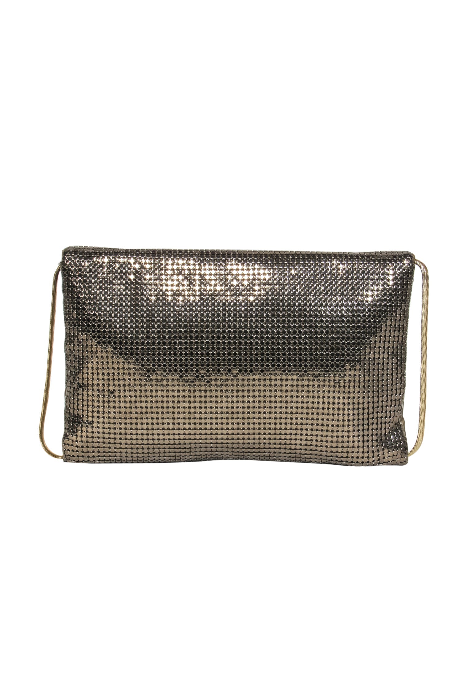 Whiting & Davis - Glamorous Gold Chainmail & Satin Fold-Over Baguette Bag with Rhinestone Bling