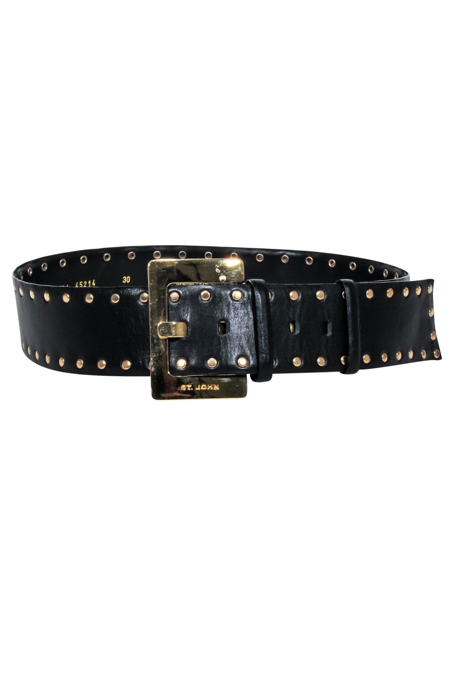 St. John's Stylish Black Leather Belt with Gold Studs - Size 10