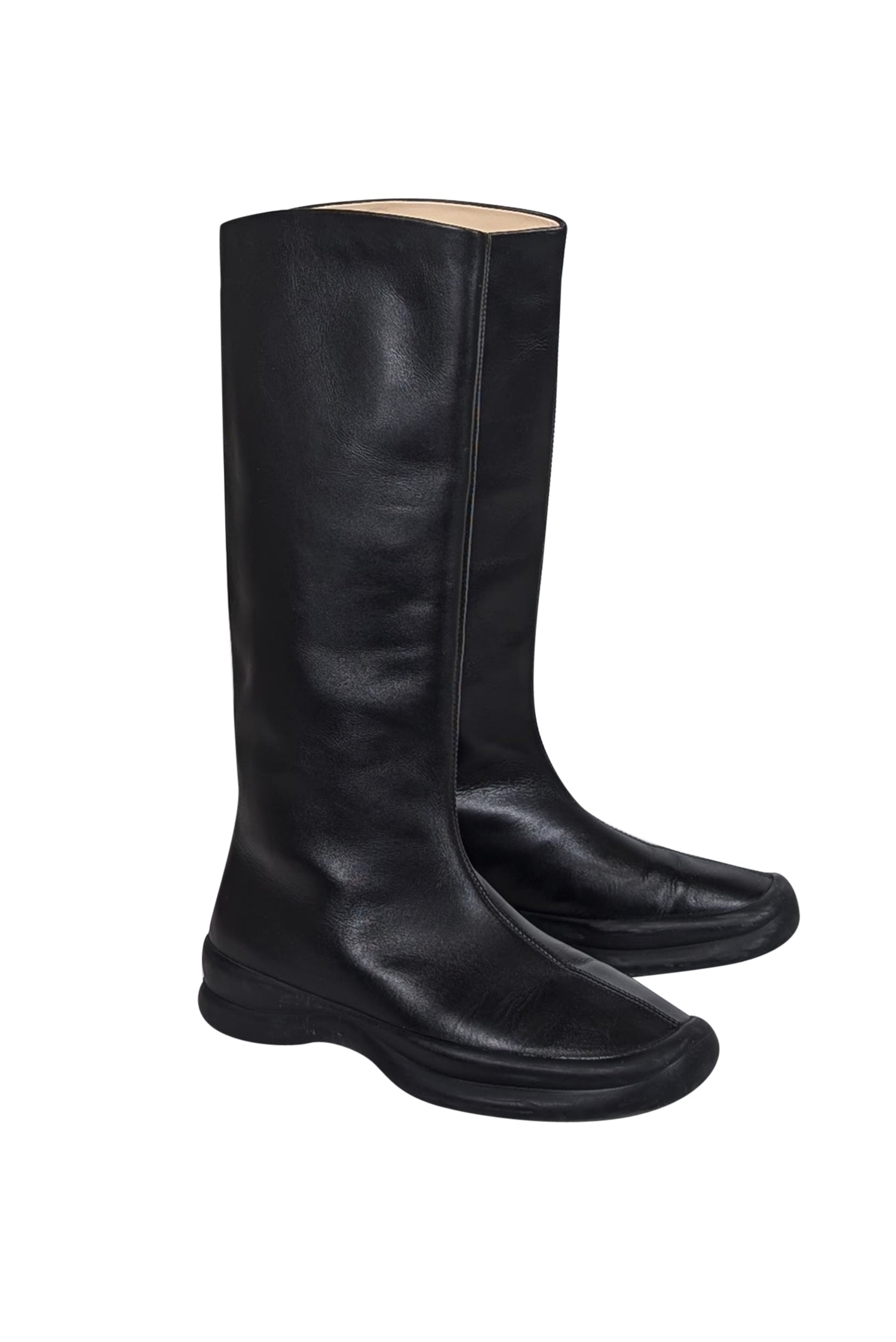 The Row - Edgy Black Tall Leather Slip-On Boots in Size 7.5
