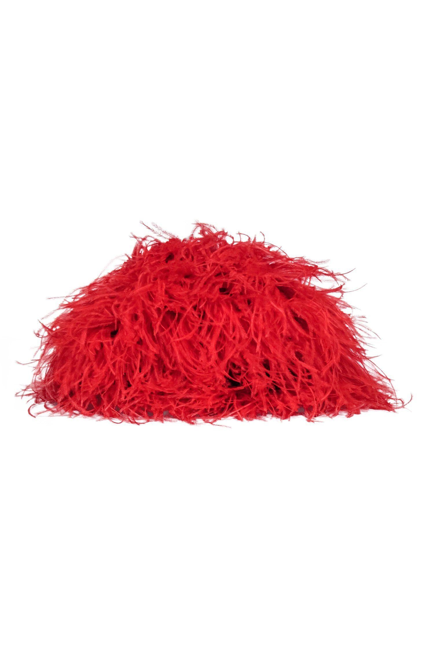 Attico's Stunning Red Ostrich Feather Beaded Bucket Bag