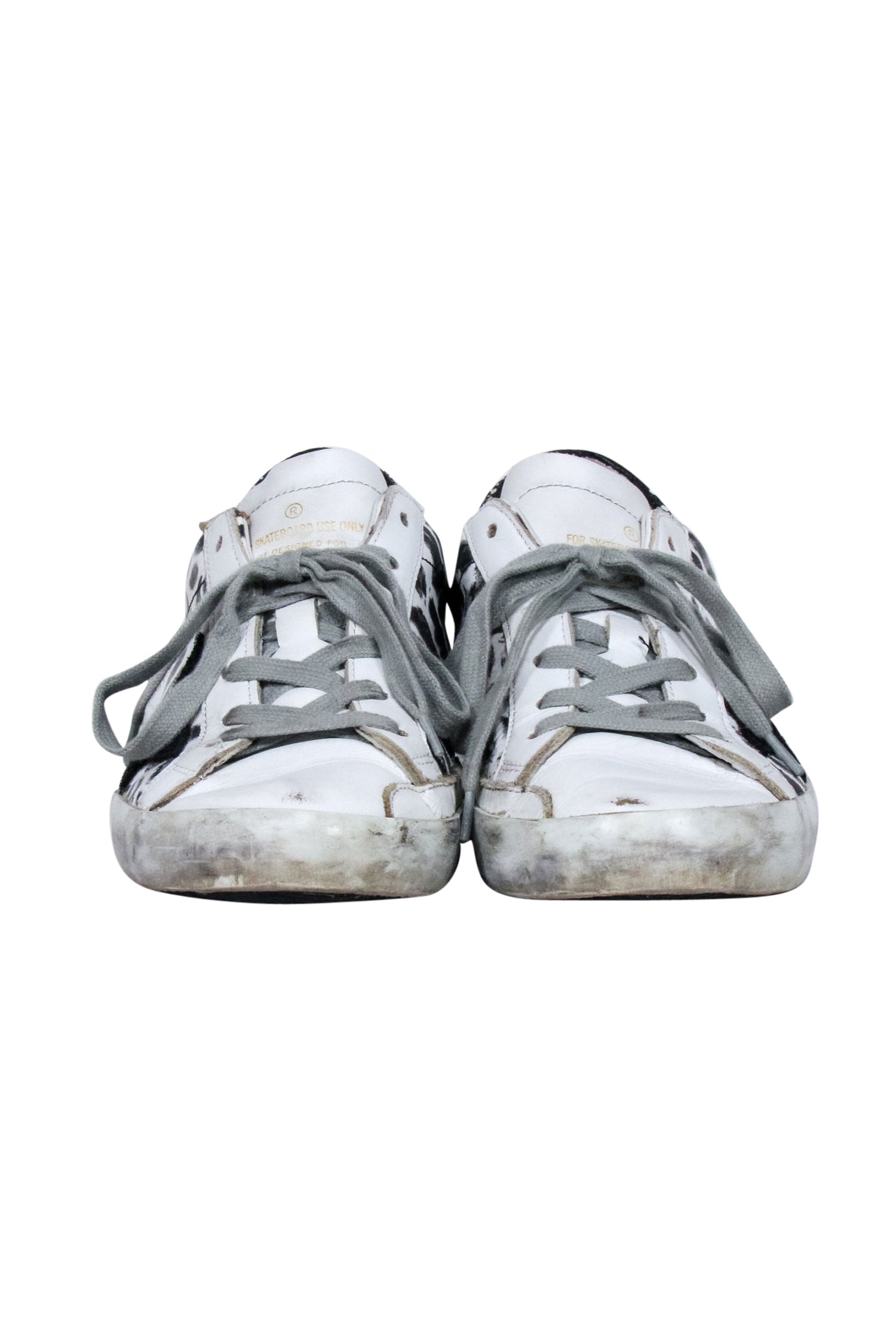 Golden Goose White Leather Sneakers with Leopard Print and Glitter Back - Size 8