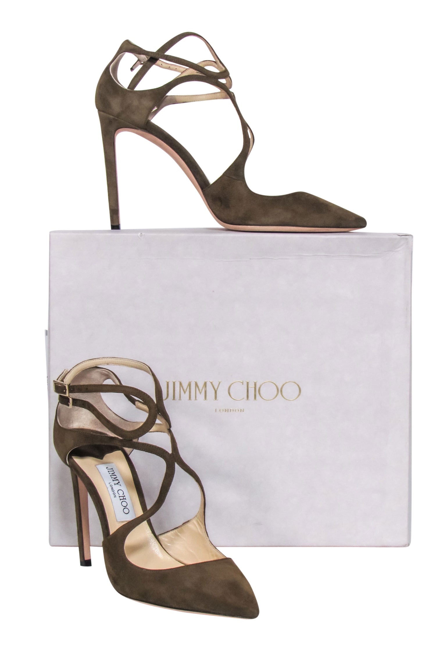 Jimmy Choo Olive Suede Pointed-Toe Heels - Size 10 - Glamour Guaranteed!