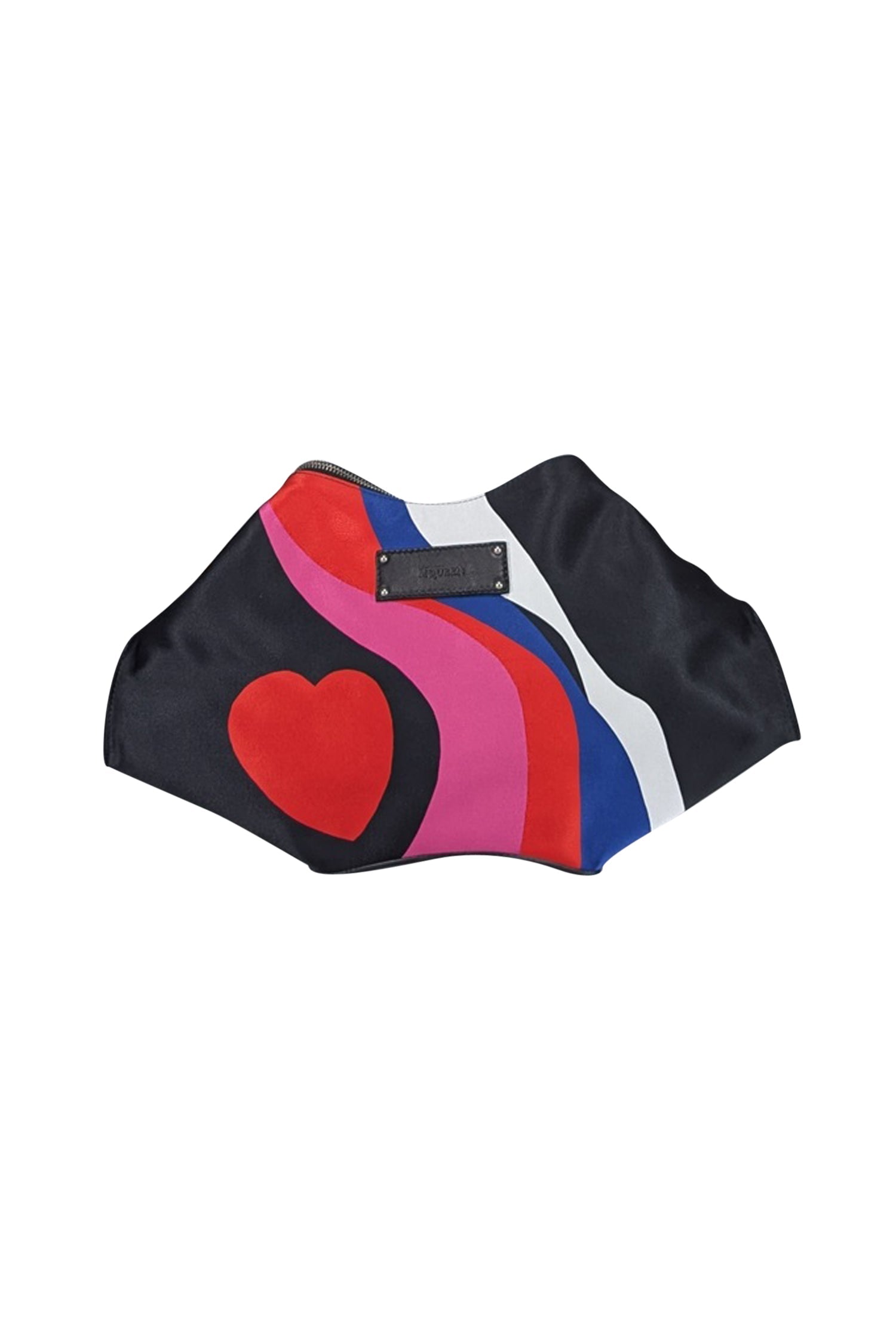 Alexander McQueen - Stunning Black Satin Manta Clutch with Red Heart Print