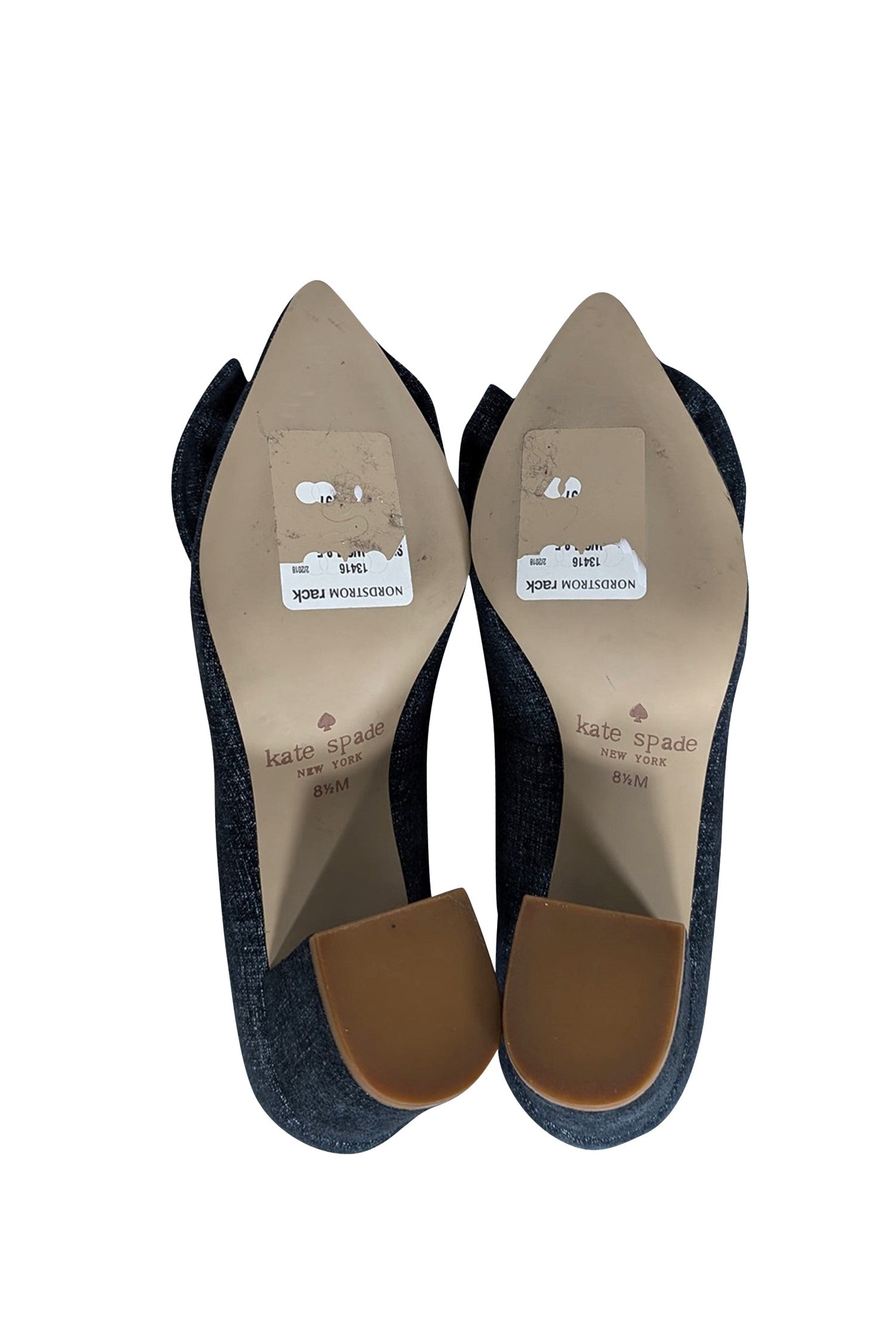 Kate Spade Blue Chambray Bow-Embellished Pointed-Toe Pumps - Size 8.5