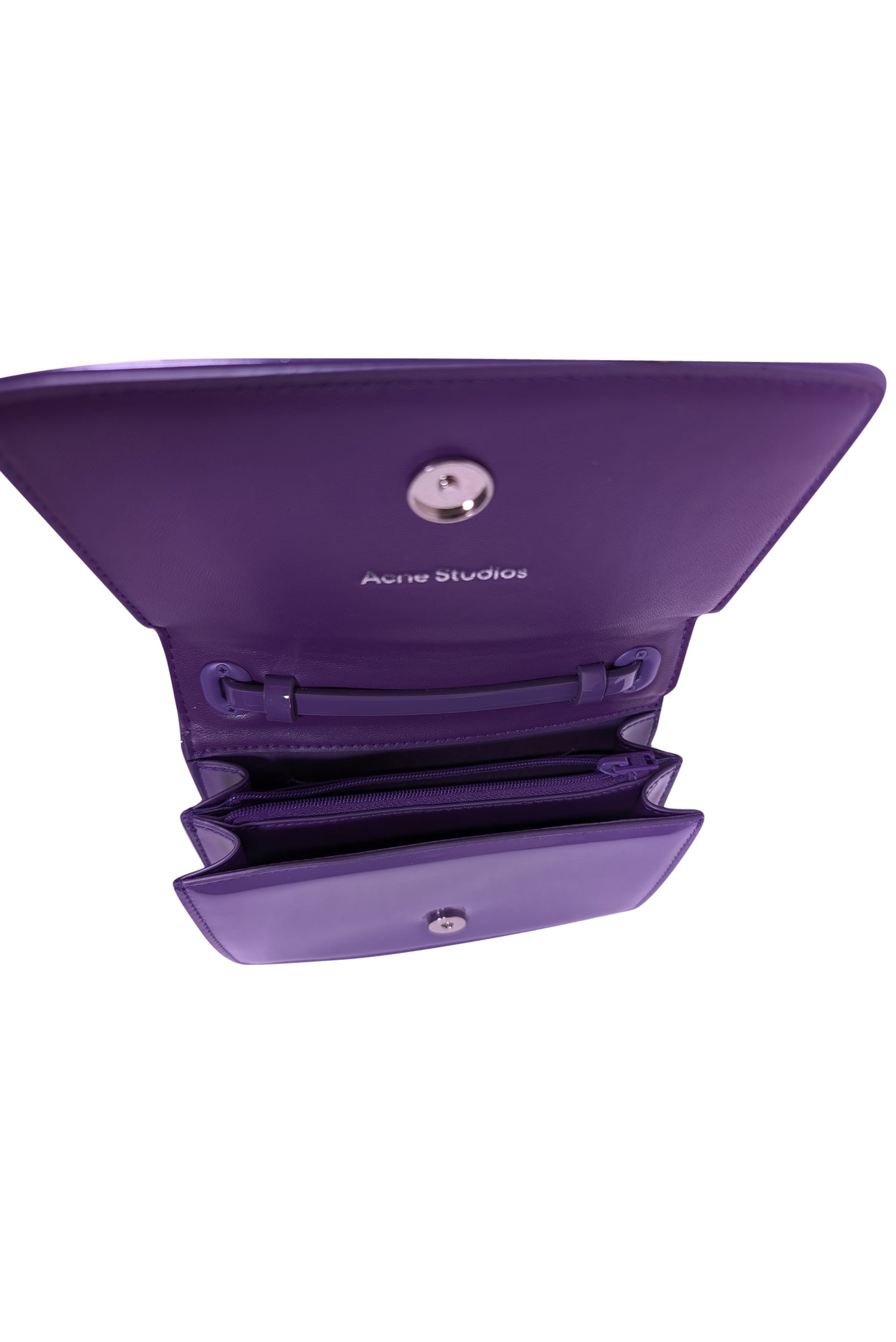 Acne Studios Purple Patent Leather Crossbody Bag with Green Face Patch