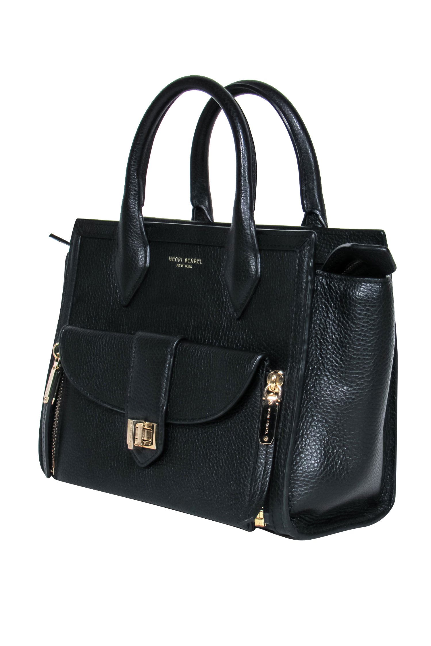 Henri Bendel - Stunning Black Square Pebbled Leather Satchel Handbag