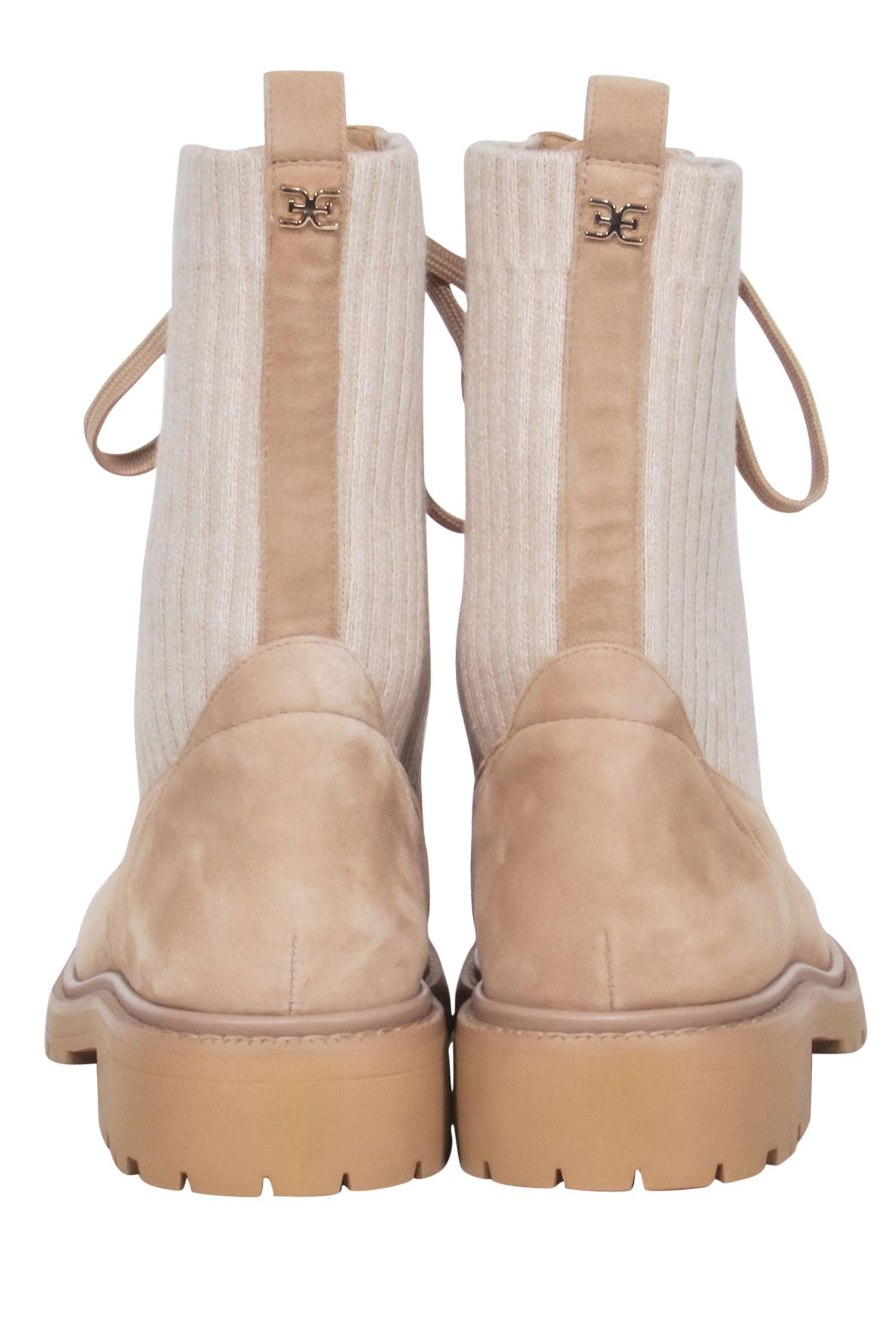 Sam Edelman's Charming Beige Faux Suede Lace Up Combat Boots - Size 9.5