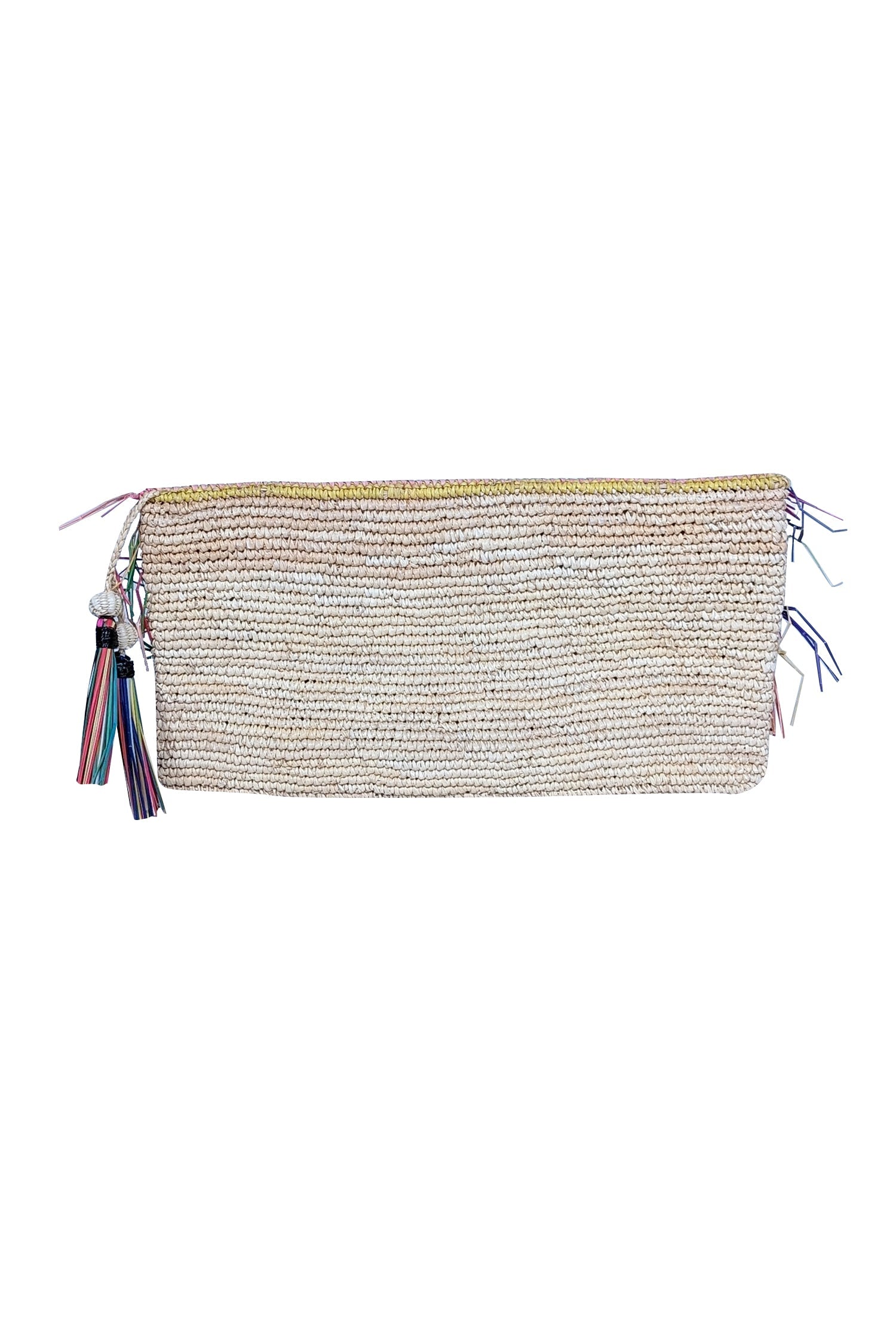 Sensi Studio - Charming Beige & Multi - Color Raffia Clutch