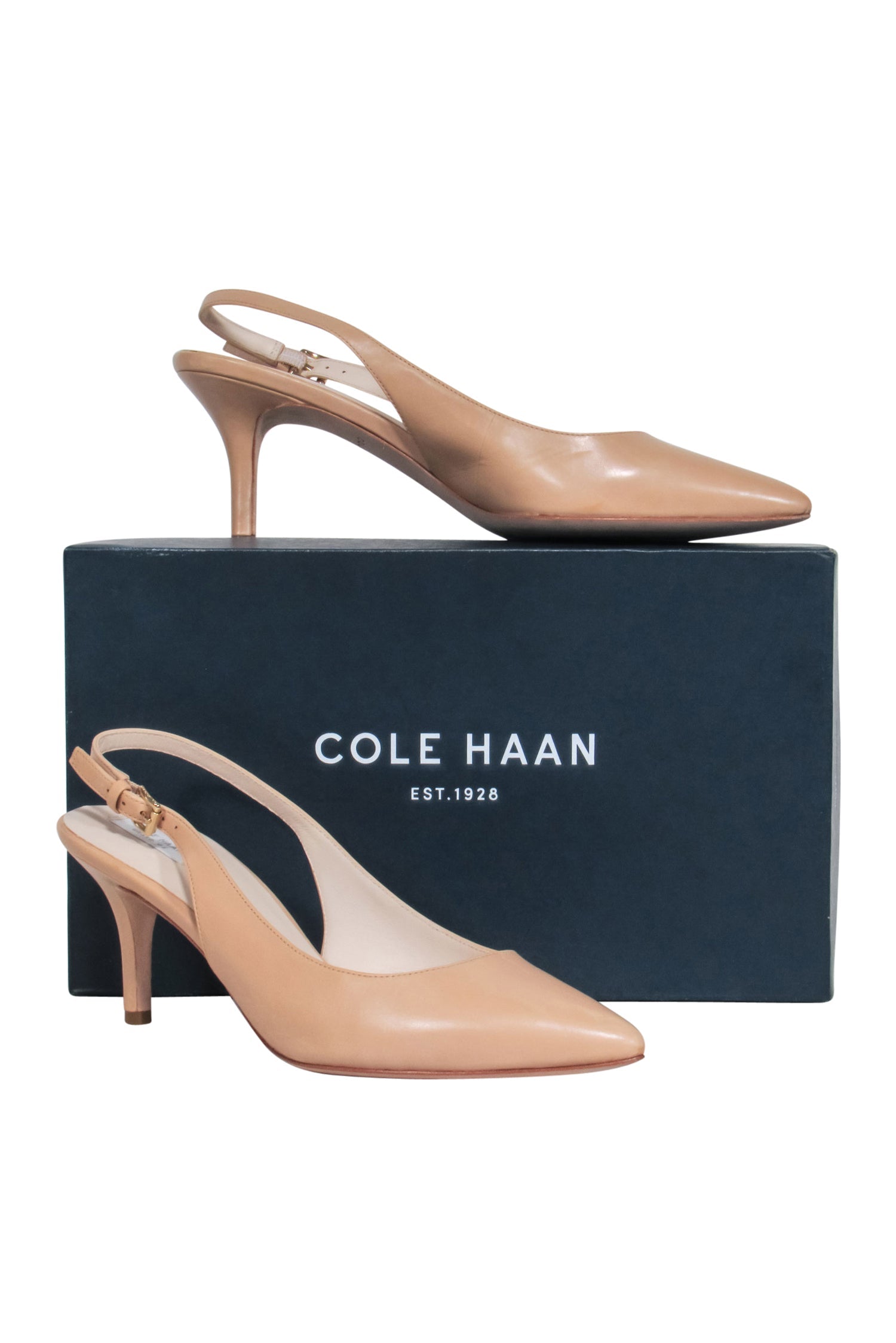 Cole Haan Beige Leather Pointy-Toe Sling-Back Kitten Heels - Size 8, Elevate Your Style!