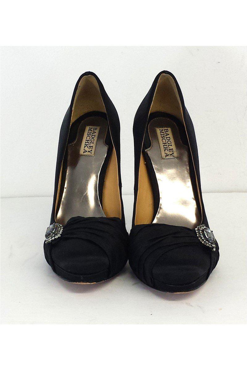 Gorgeous Badgley Mischka Black Satin & Jewel Heels - Size 9! Grab Yours Now!