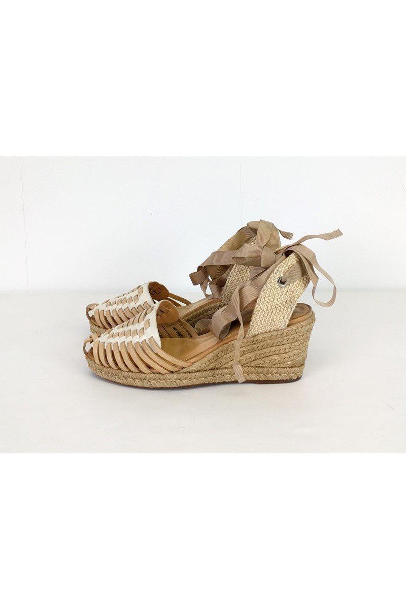 Schutz - Stunning White & Tan Leather Wedges in Size 6