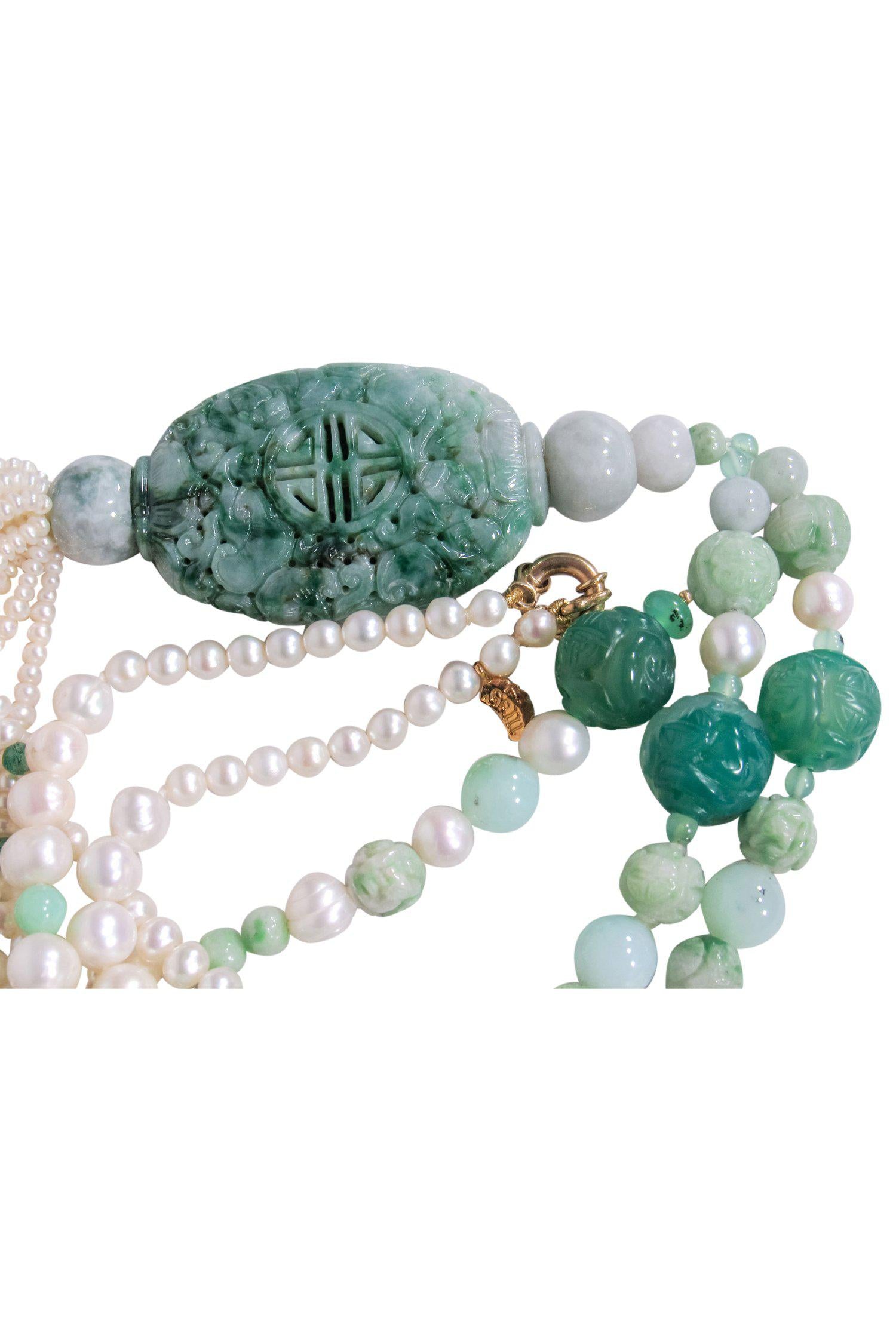 Exquisite Jade & Pearl Carved Tassel Necklace