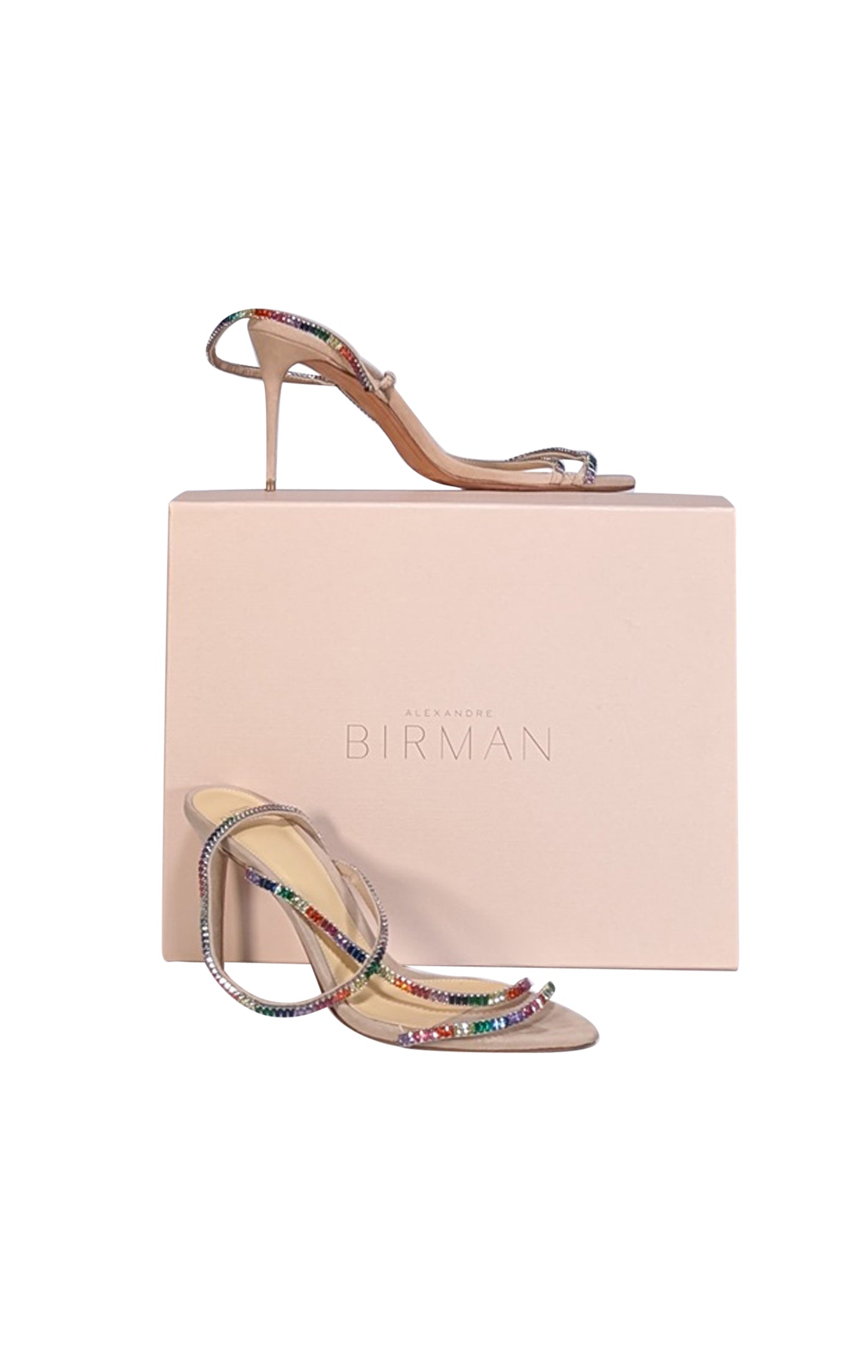 Alexandre Birman Beige Suede Multicolor Jewel Strap Open Toe Pumps - Size 8