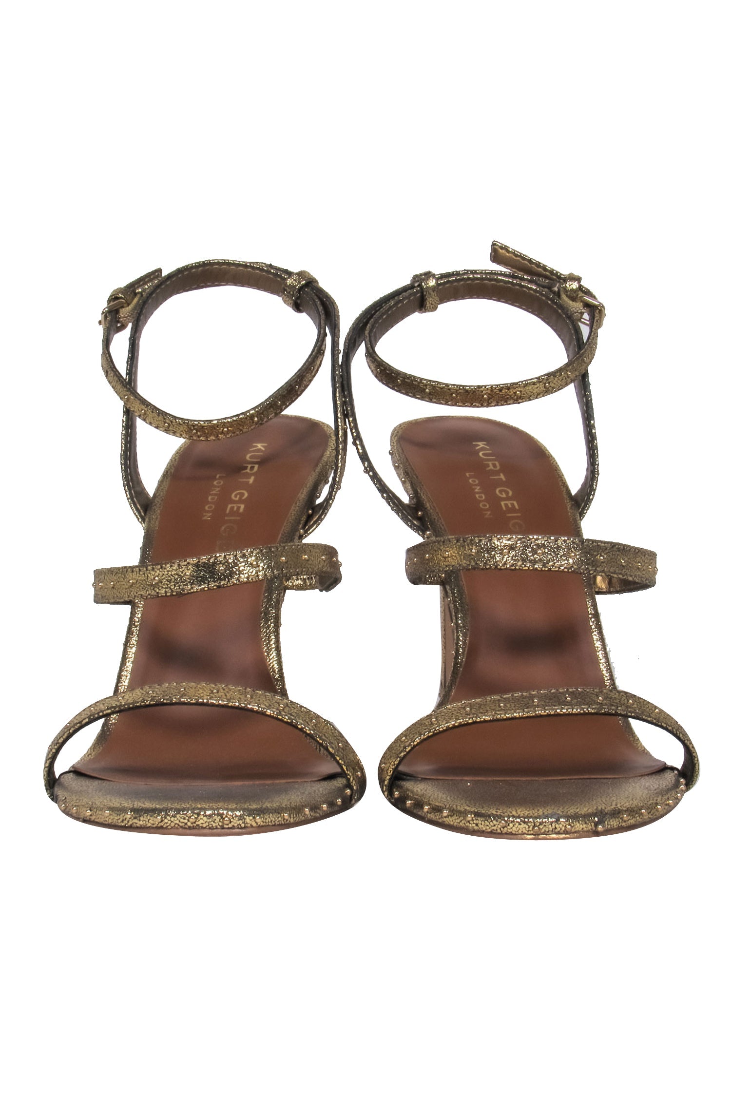 Kurt Geiger Gold Studded Strappy Heels - Size 10.5 - Party-Ready Glam
