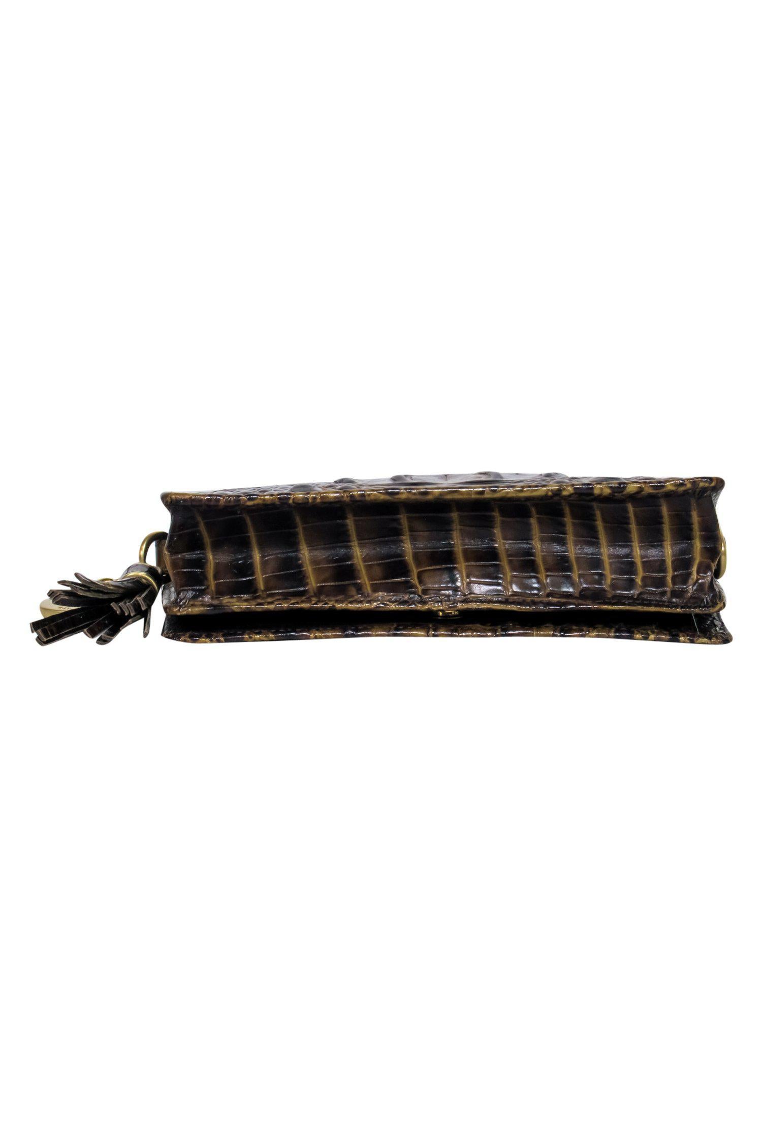 Brahmin Olive Crocodile Embossed Convertible Crossbody Wallet - A Fashion Must-Have!