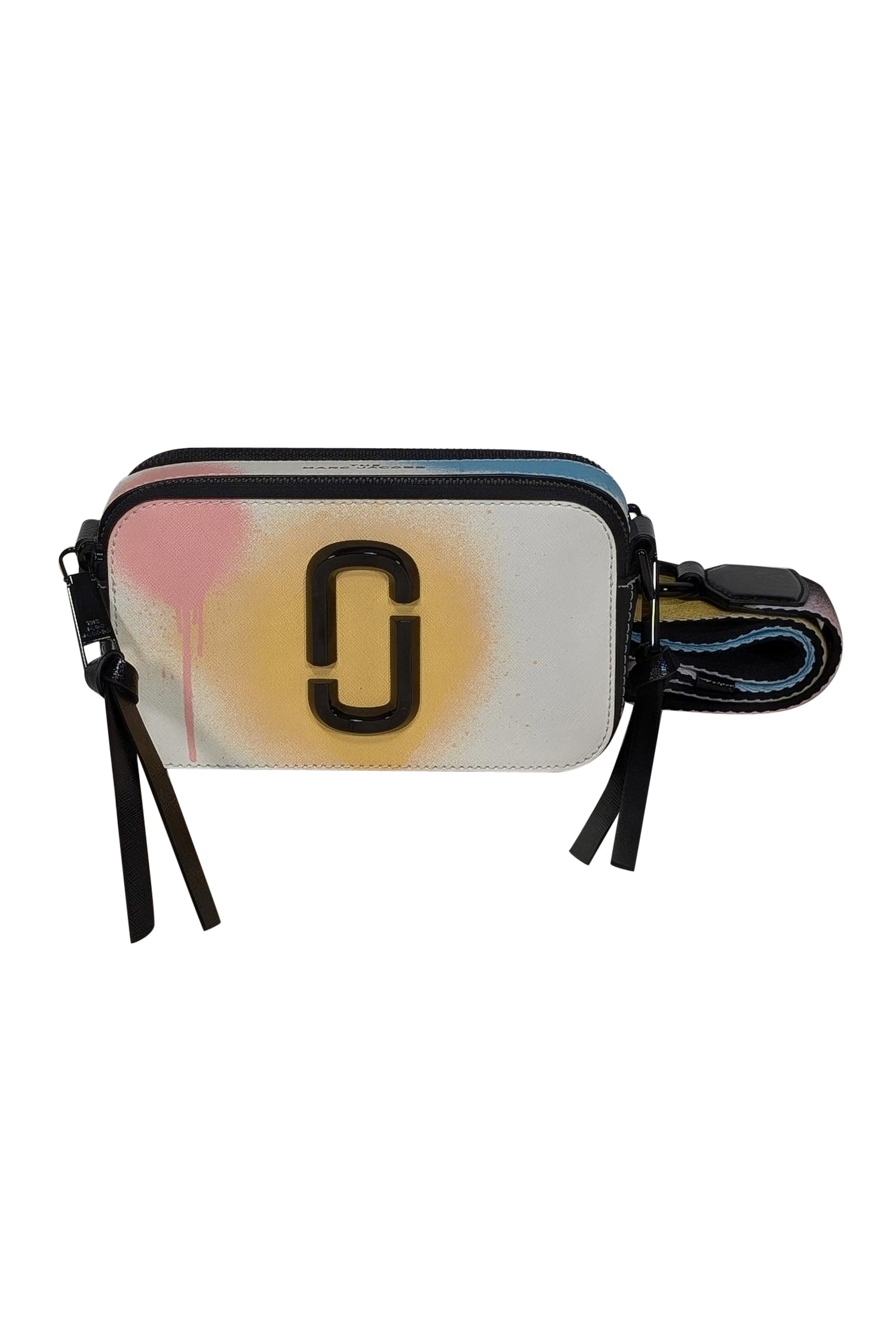 Marc Jacobs Snapshot Bag: White, Black & Multi - Color Paint Splatter Print