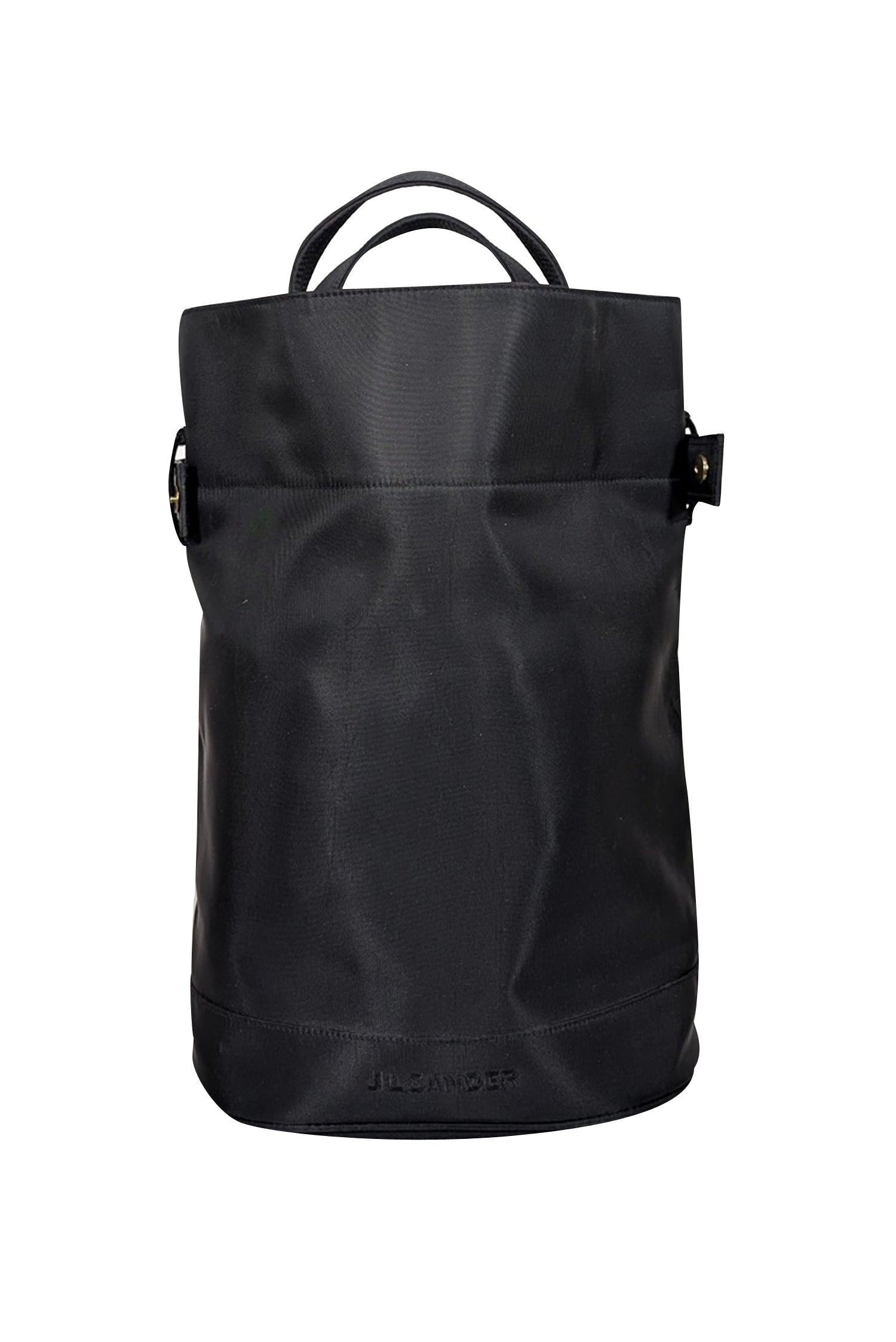 Jil Sander's Stylish Black Nylon Sling Bucket Bag with Belt Snap Closure