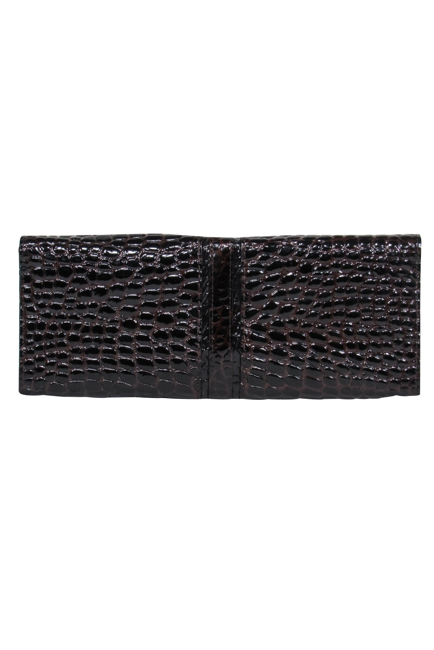 Cole Haan's Stunning Brown Patent Leather Crocodile Embossed Clutch