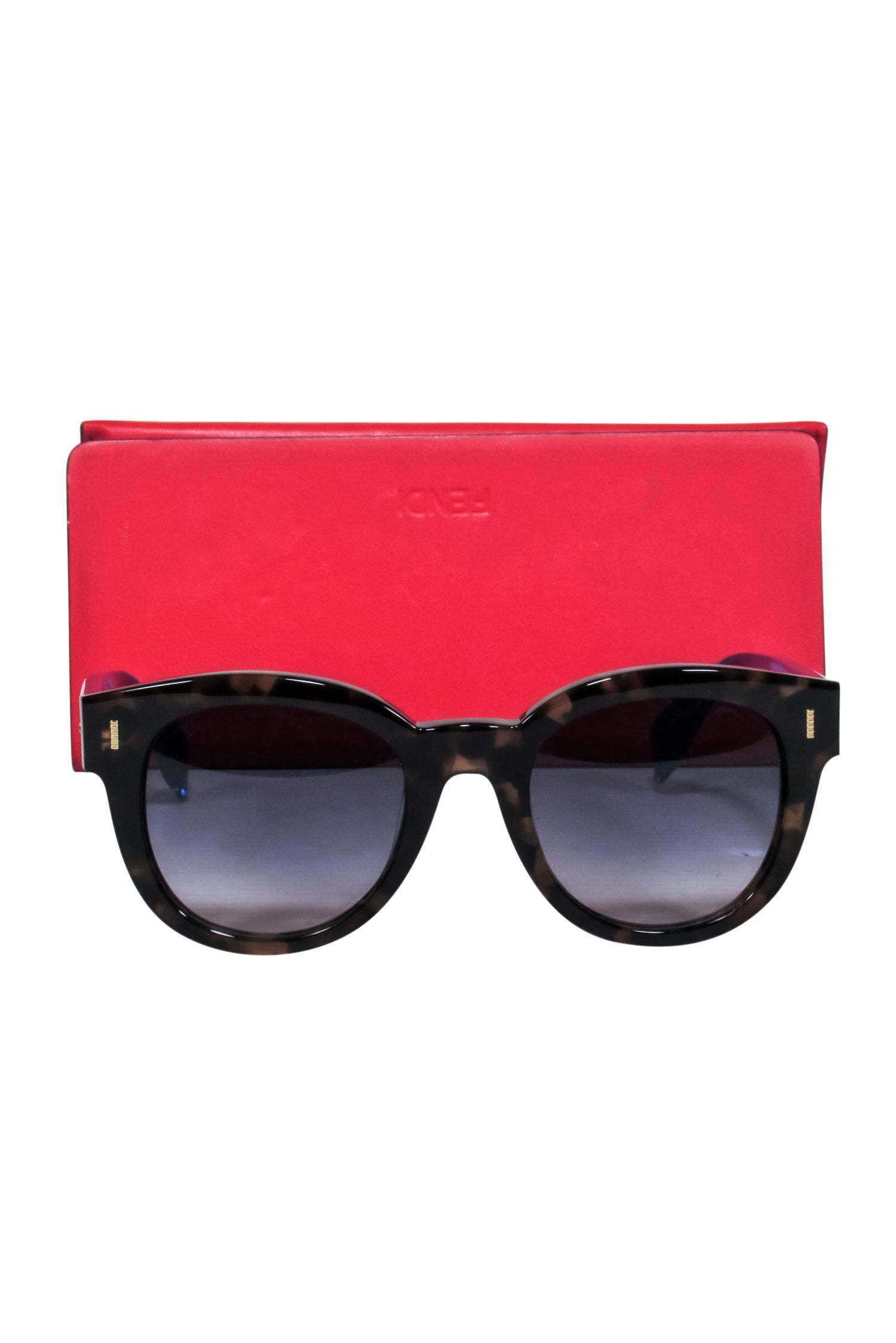 Fendi Irresistible Brown Tortoise Sunglasses with Iridescent Blue Legs
