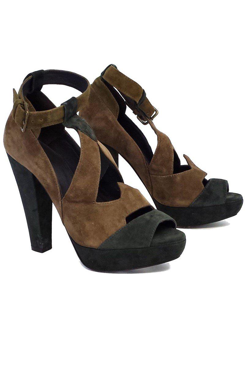 Hoss Intropia's Gorgeous Taupe & Olive Suede Cutout Heels - Size 8