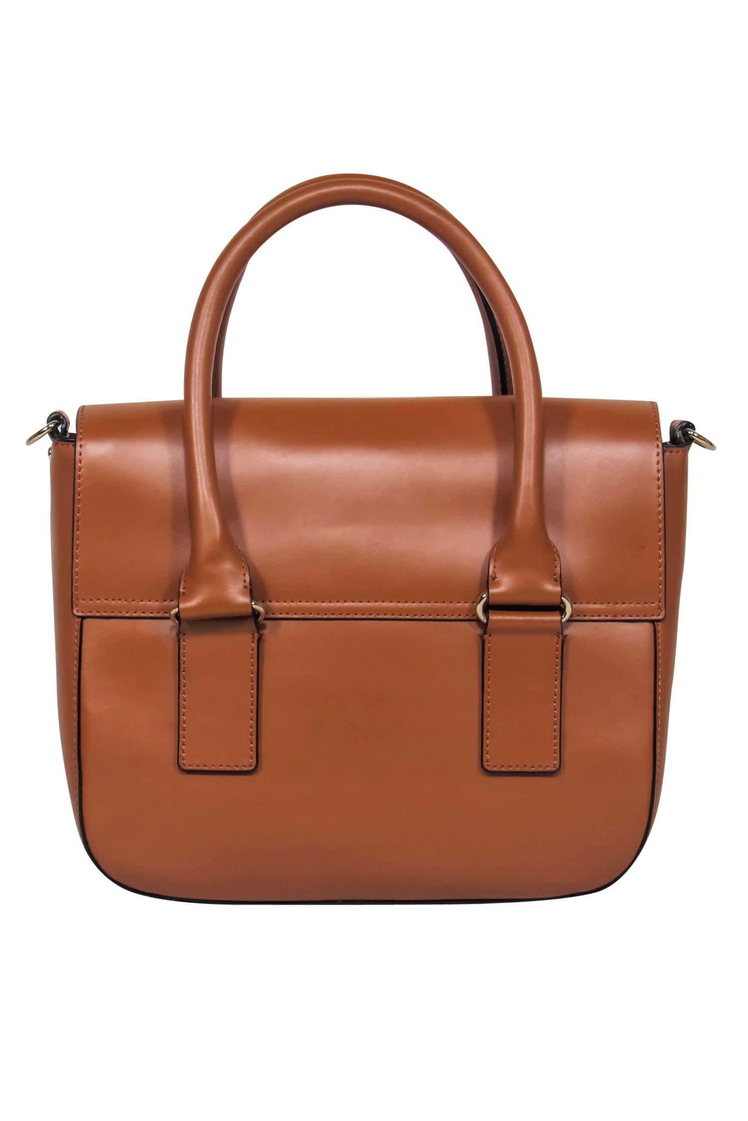 Kate Spade Brown Leather Satchel with Stunning Pink Trim