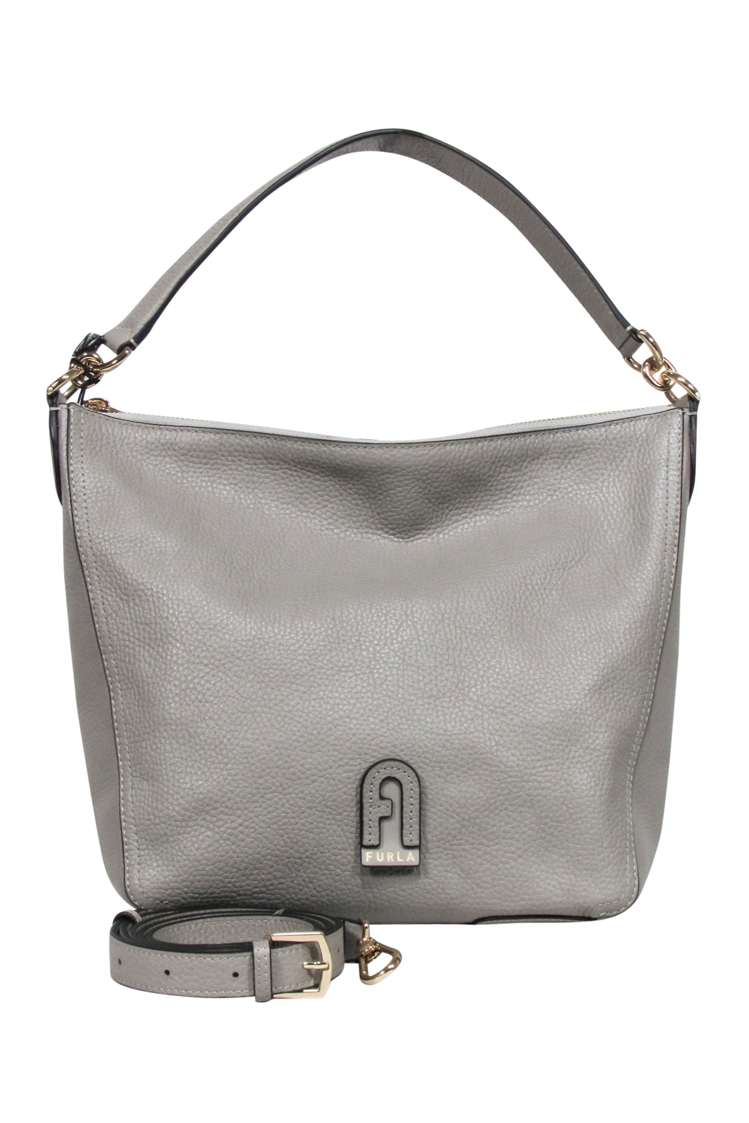 Furla - Gorgeous Light Grey Pebbled Leather Shoulder Bag