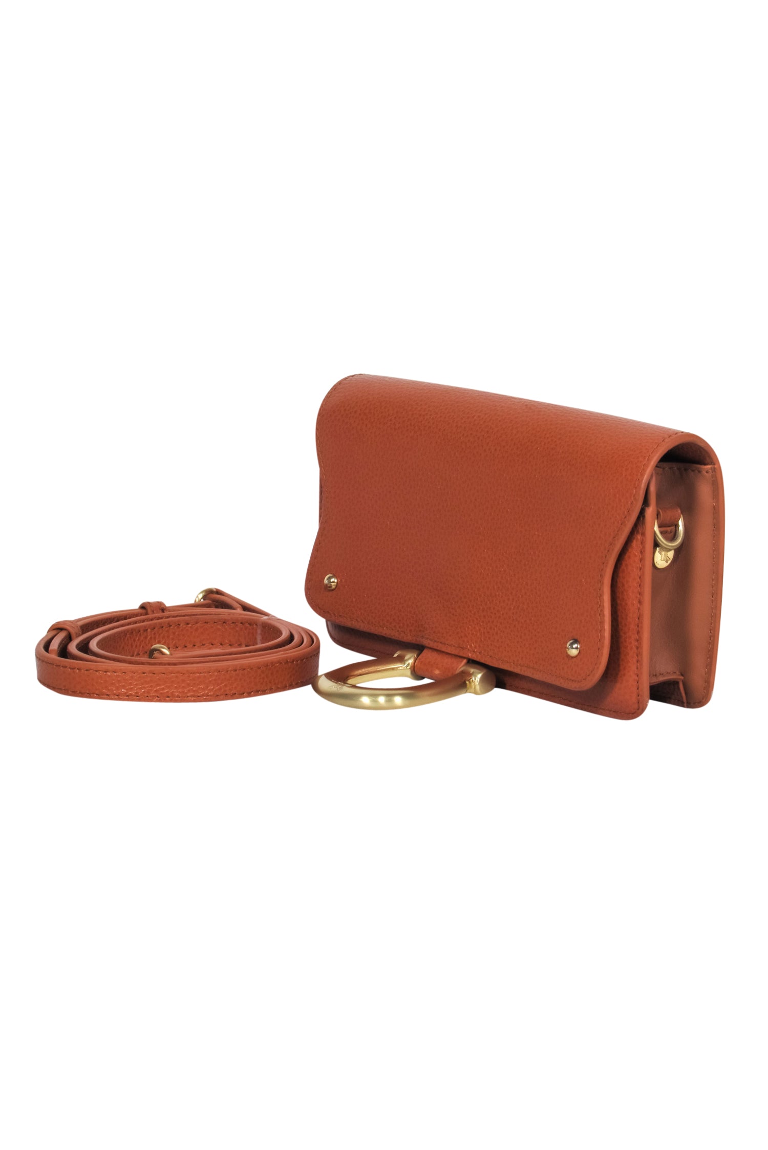 Sancia - Stunning Brown Pebbled Leather Mini Crossbody with a Glamorous Gold Ring