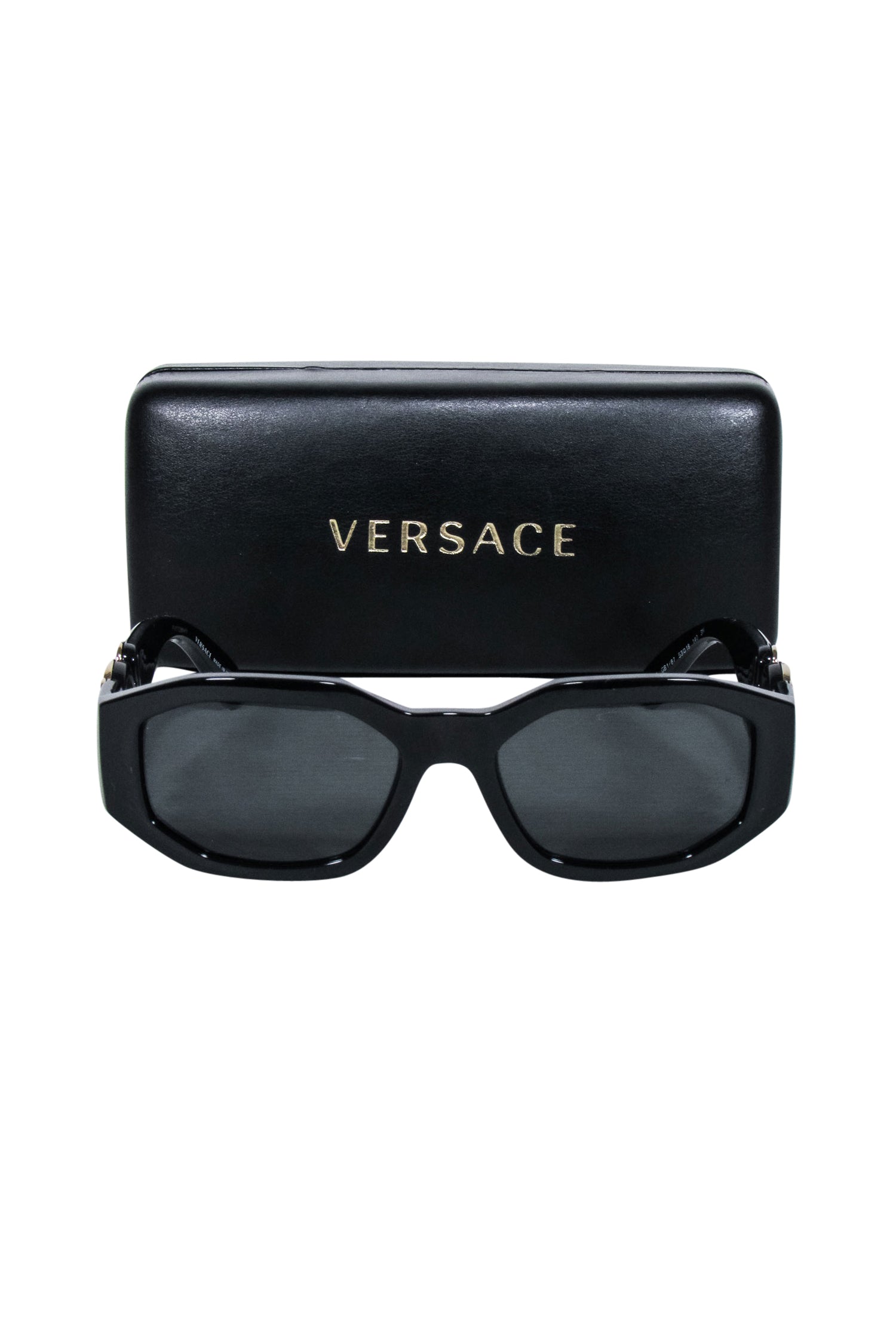 Versace - Stunning Black Rectangular Sunglasses with Gold Head Logo Sides