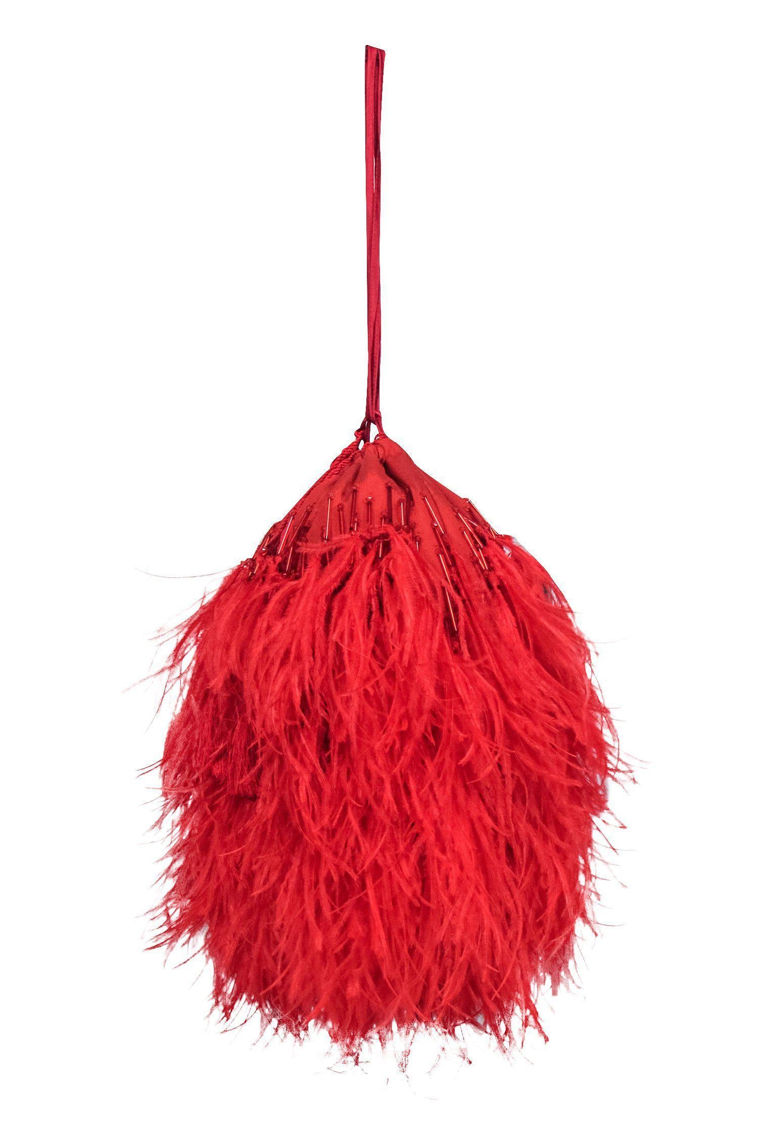 Attico's Stunning Red Ostrich Feather Beaded Bucket Bag