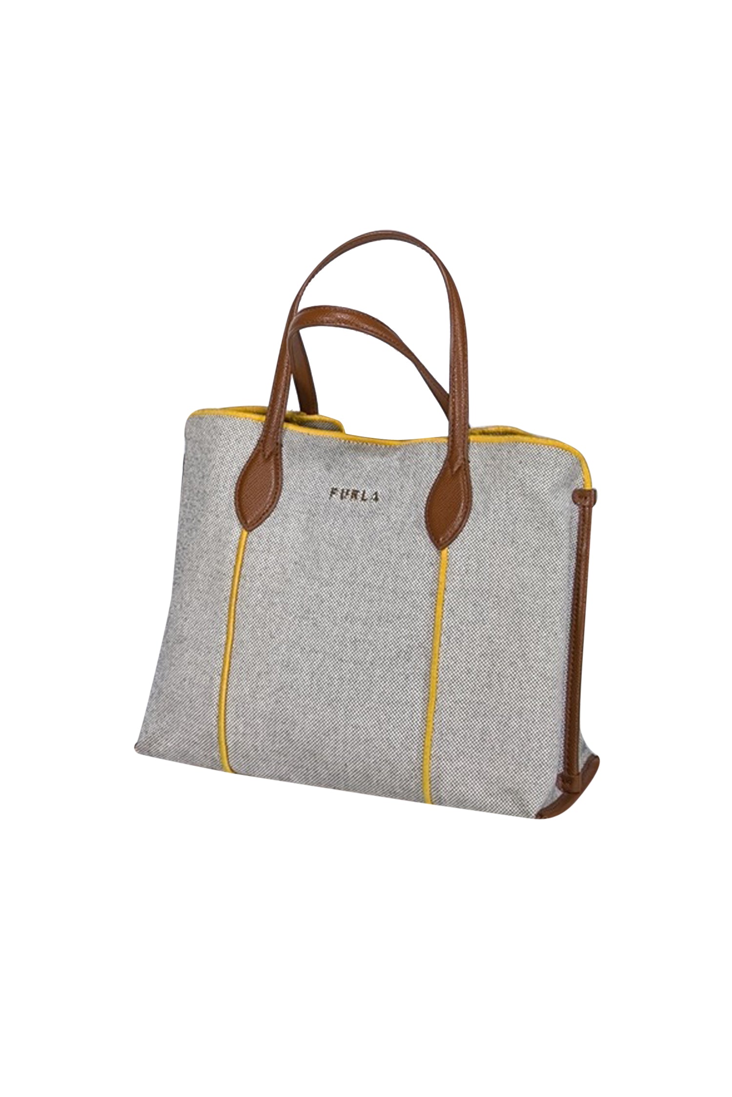 Furla - Stunning Beige & Black Blend Handbag with Vibrant Yellow Trim and Elegant Tan Leather
