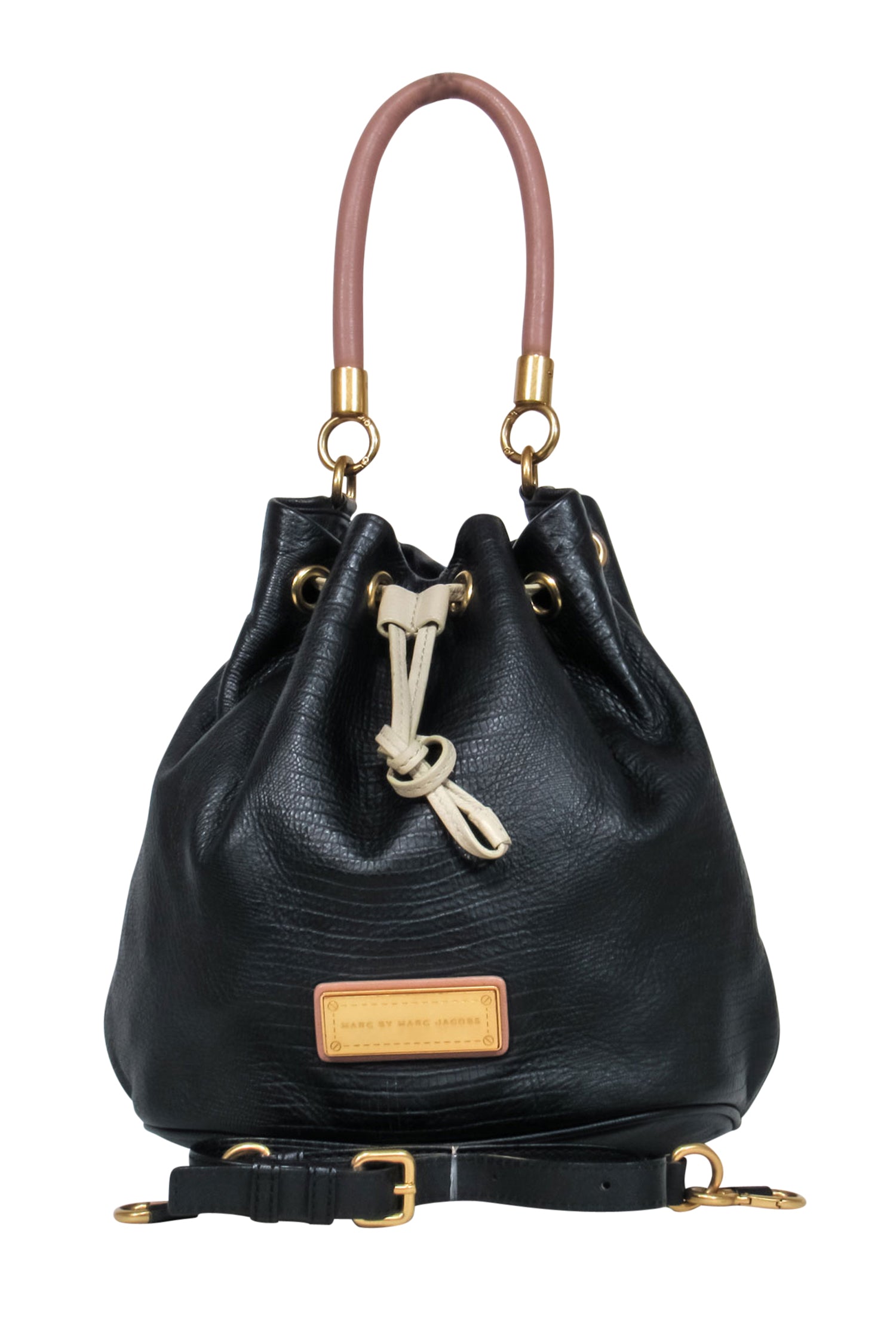 Marc by Marc Jacobs: Black Textured Leather Drawstring Bucket Bag - A Fashion Must-Have!